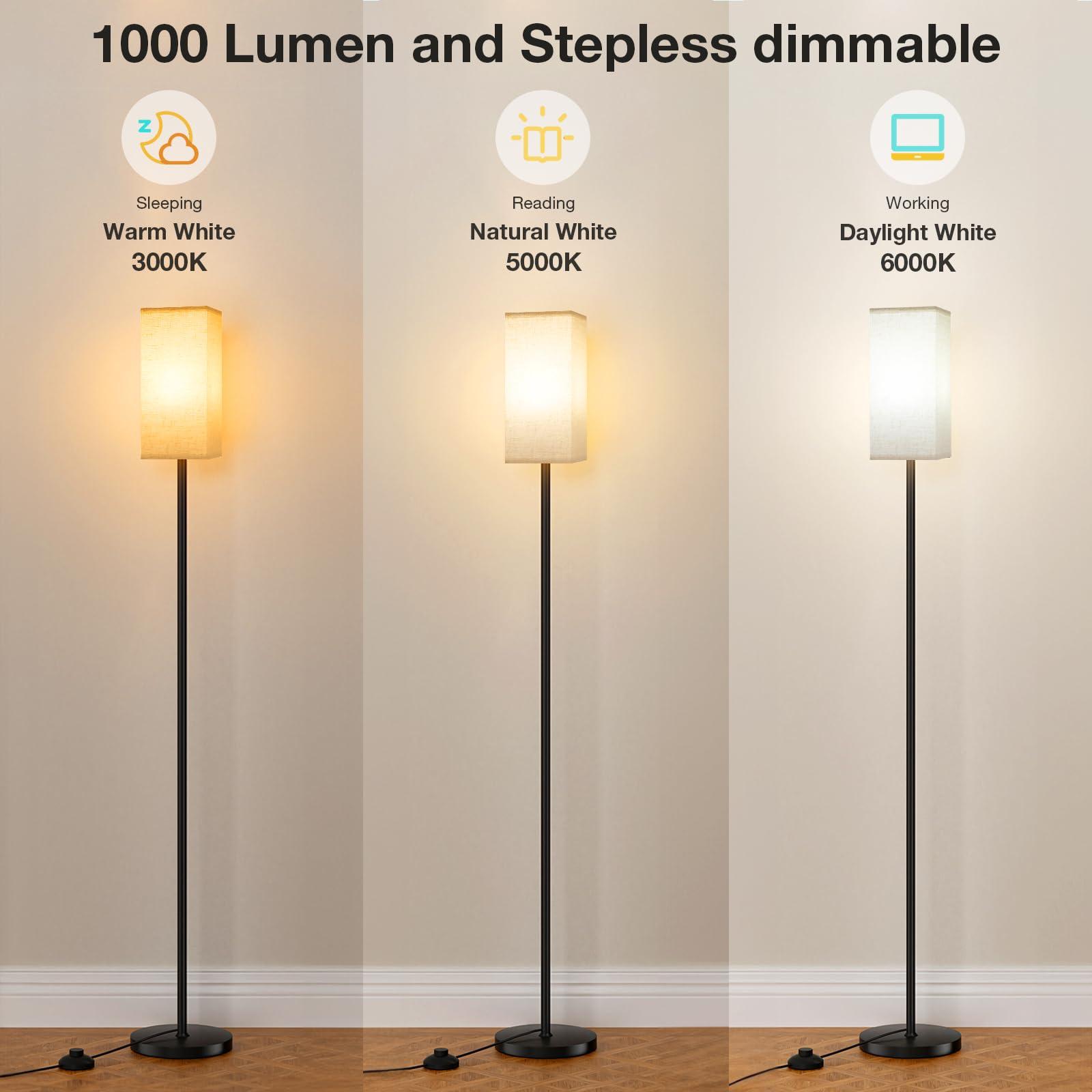 Ambimall Floor Lamps for Living Room & Remote Control, 9W Stepless Dimmable Bulb, Foot Switch, 64'' Tall Standing Lamp, Beige Lampshade(Black) - Image 3