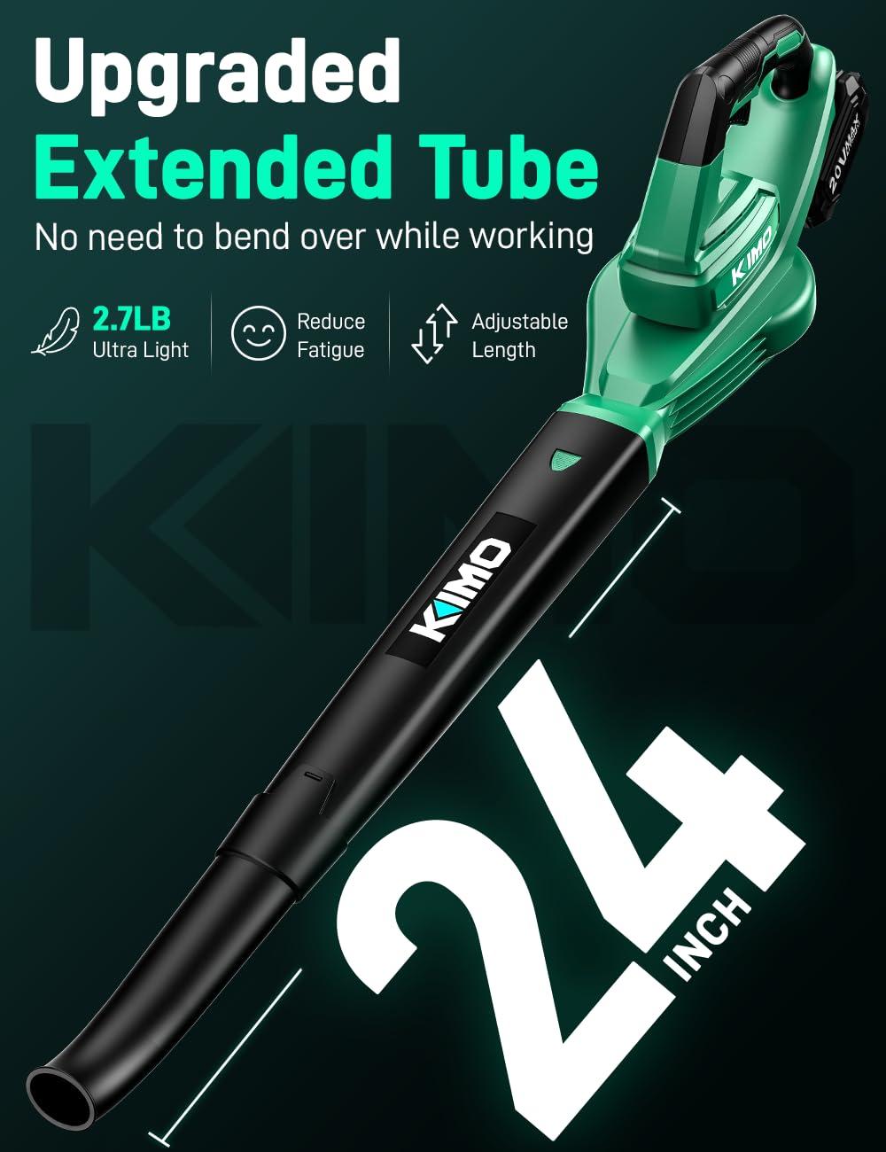 K I M O. Leaf Blower Cordless with Battery and Charger, 2000mAh Battery, Extension Tube, 200 CFM 170 MPH Lightweight Cordless Leaf Blower, Battery Operated Leaf Blowers for Lawn Care, Yard|Patio|House - Image 6