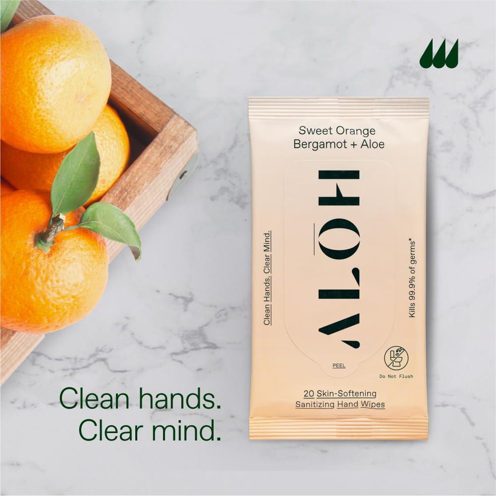 ALŌH Sweet Orange Bergamot + Aloe Sanitizing Hand Wipes - Clean Hands, Clear Mind - On The Go Hand Sanitizing Wipes for Kids and Adults - Travel Size 3 Pack 20ct Wipes (60 wipes) - Image 5