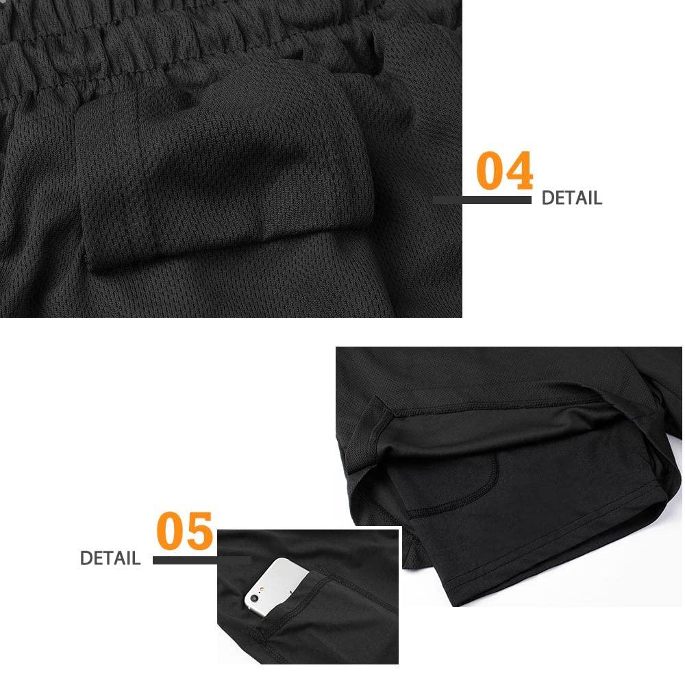 Surenow Men's Running Shorts Quick Dry Workout Gym Shorts Athletic 2-in-1 Stealth Shorts Outdoor Short for Men with Pockets - Image 5