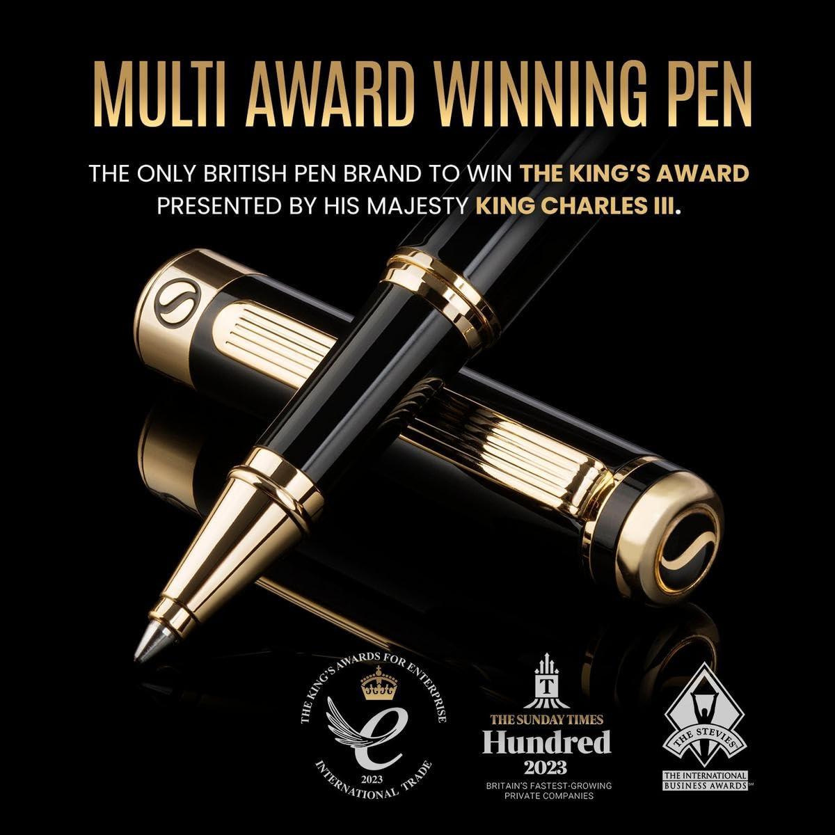 Scriveiner Black Lacquer Rollerball Pen - Stunning Luxury Pen, Real Gold Plating, Schmidt Ink Refill, Best Roller Ball Gift Set for Men & Women, Professional, Executive Office, Nice Pens - Image 7