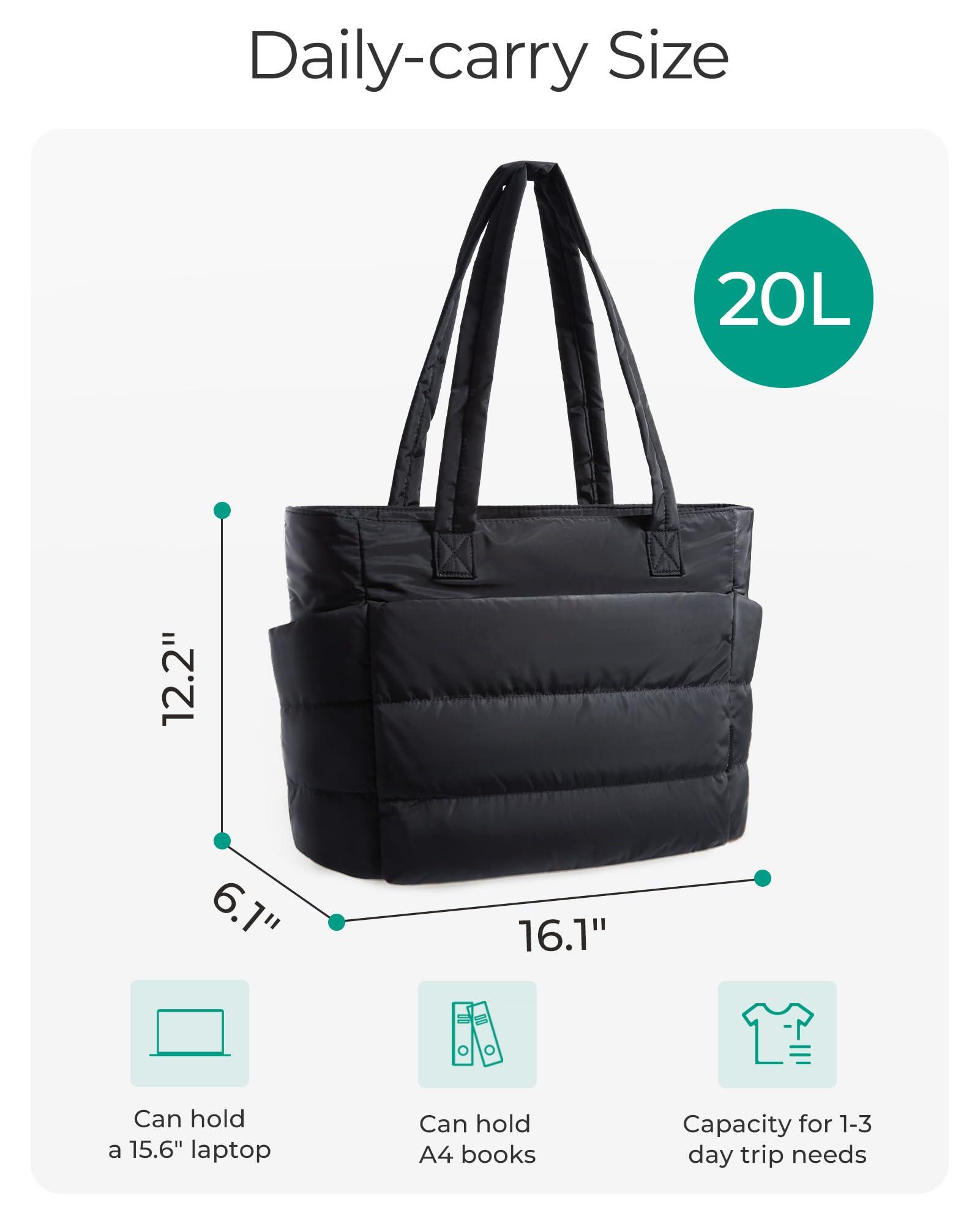 BAGSMART Tote Bag for Women, Lightweight Puffy Tote Bag with Compartments, Quilted Shoulder Bag Handbag for Travel, Work - Image 2