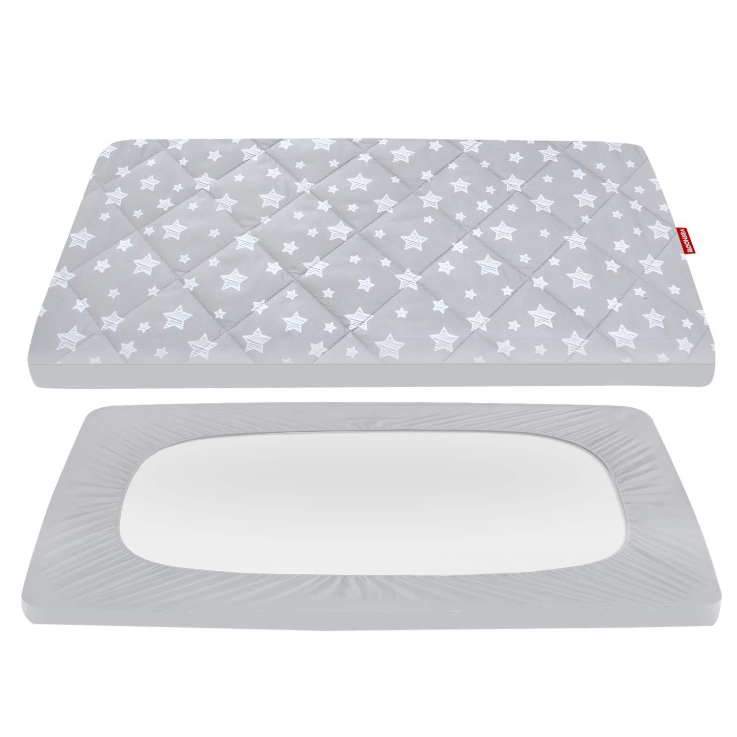 Pack and Play Sheets Fitted, Breathable Thick Playard Lovely Print Cover 39"×27"×5" Compatible with Graco Pack n Play, Gray Star
