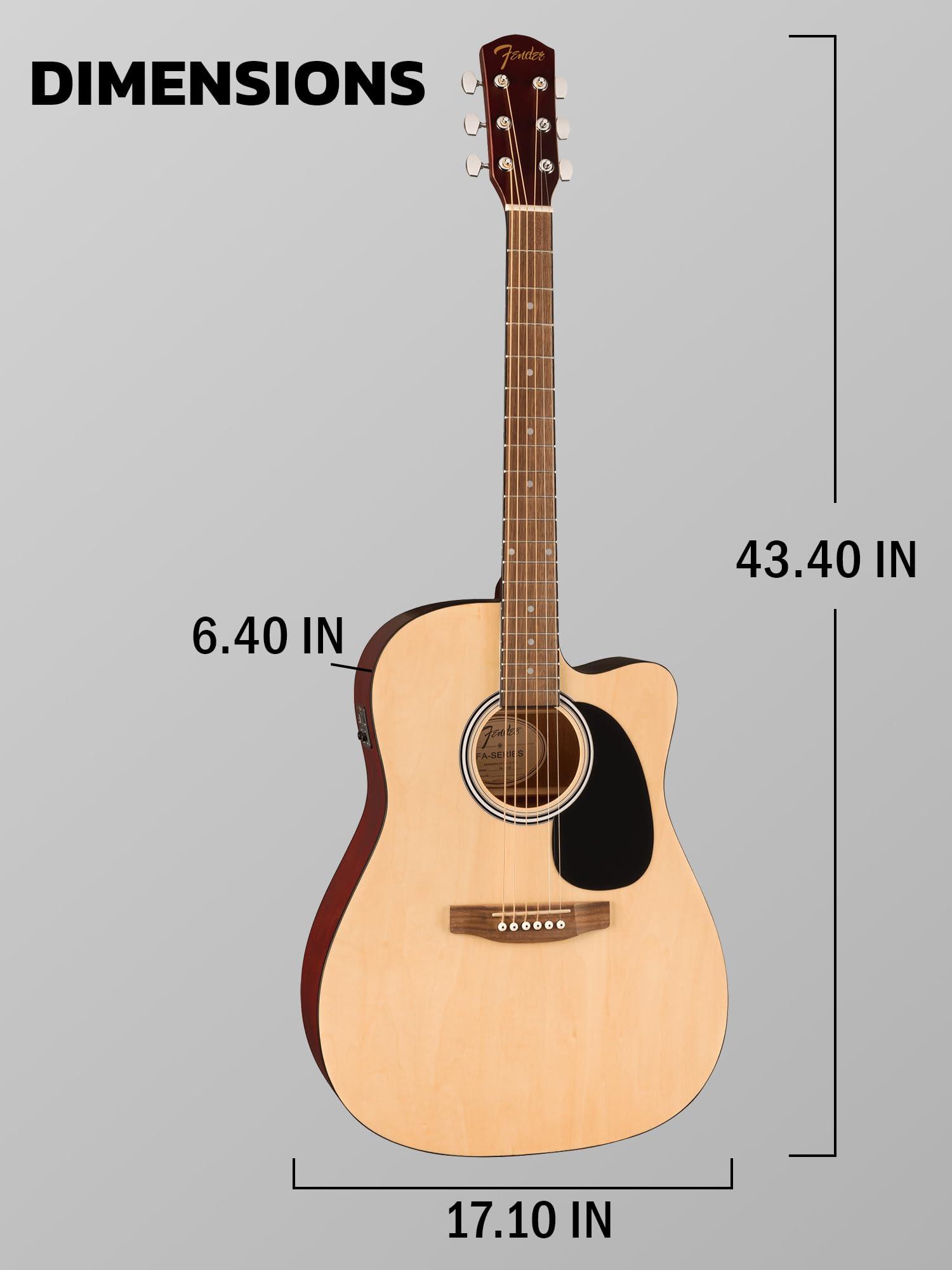 Fender Dreadnought Acoustic-Electric Guitar - Natural Bundle with Gig Bag, Strap, Strings, Picks, and Austin Bazaar Instructional Video - Image 9