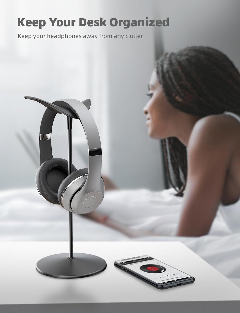 Lamicall Headphone Stand, Desktop Headset Holder - Desk Earphone Stand, for All Headsets Such as Airpods Max, HyperX Gaming Headphones, Beats/Sennheiser Music Headphones - Black - Image 4