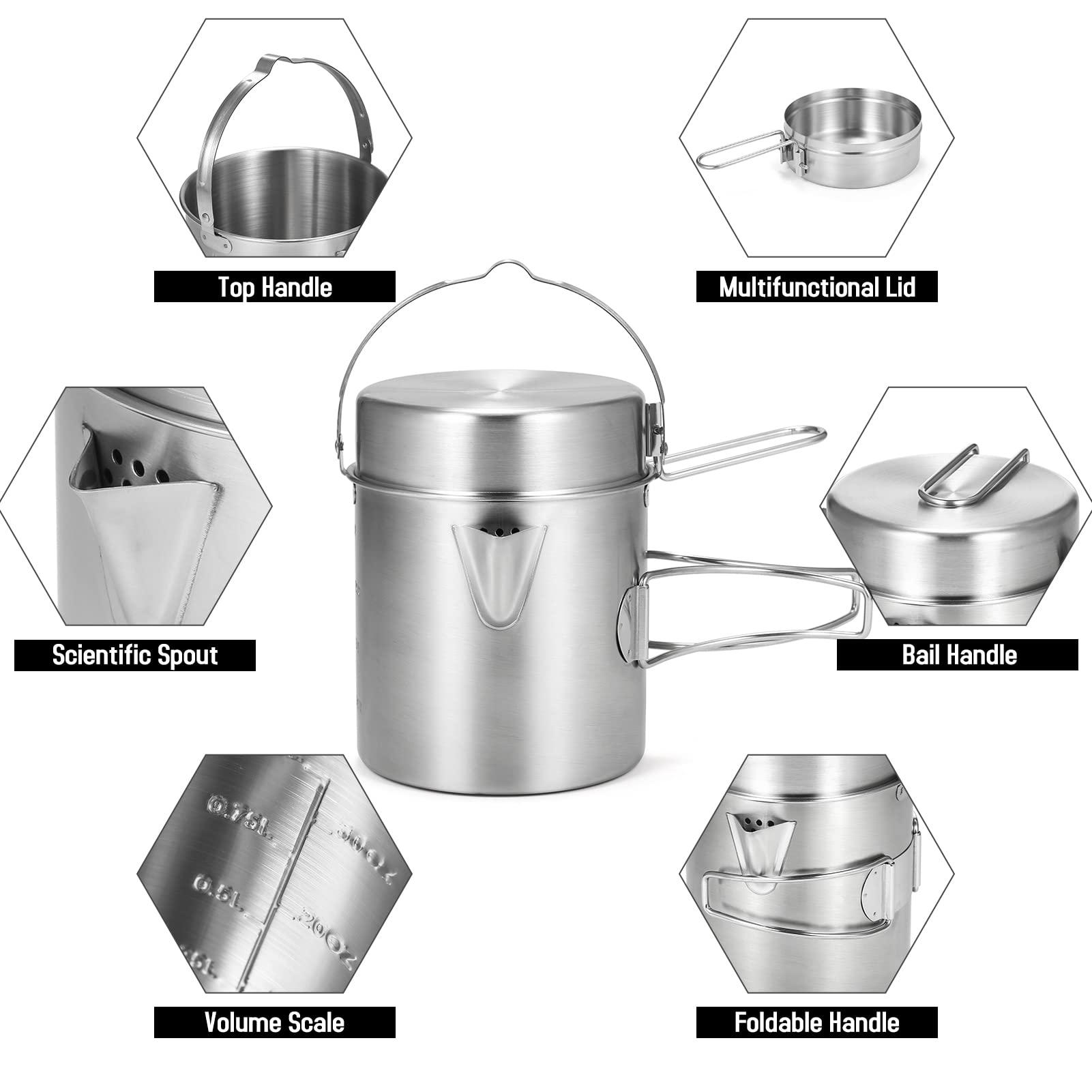 Lixada Camping Cooking Kettle 1L Stainless Steel Pot with Foldable Handle and Dual Use Cover Portable for Hiking Backpacking Picnic - Image 6