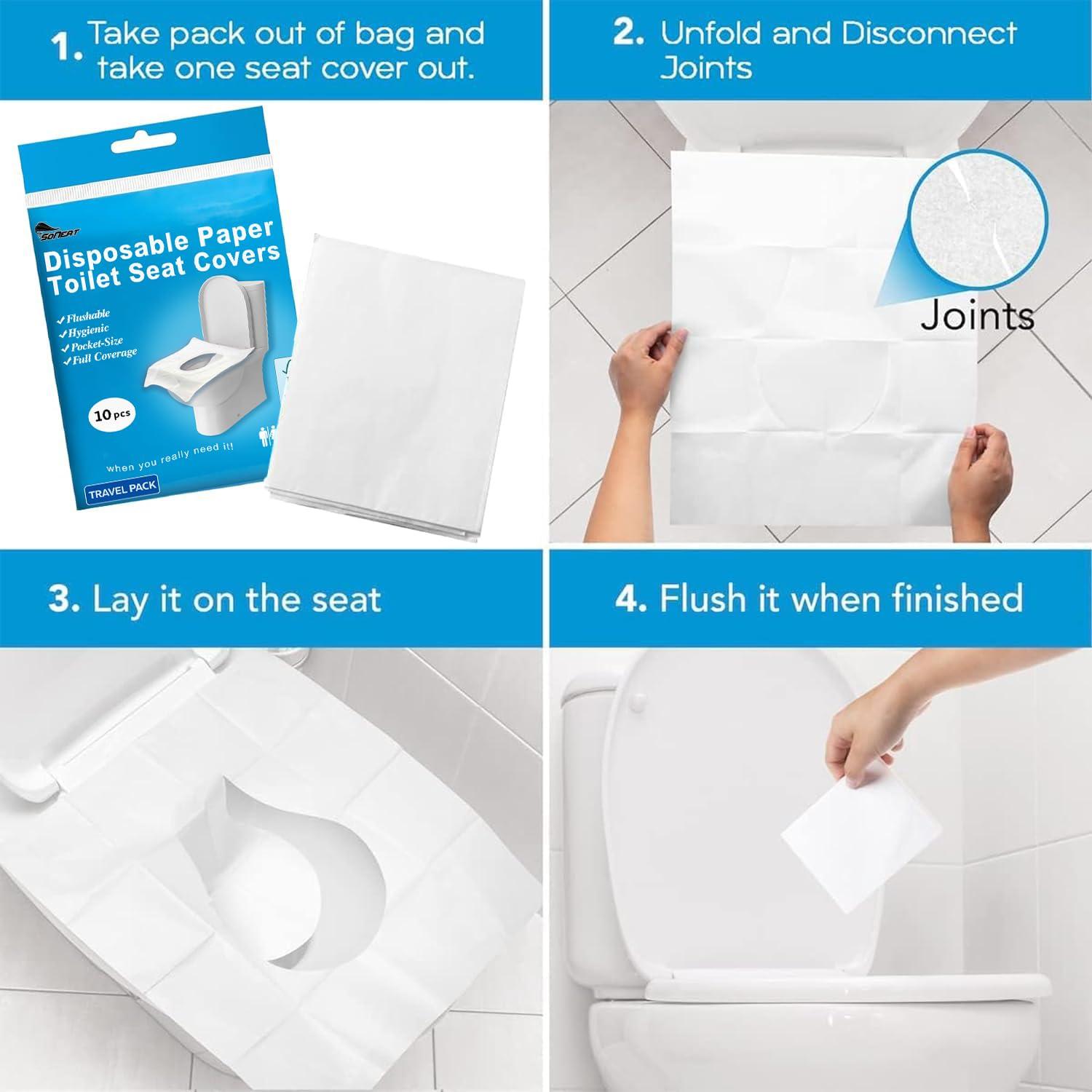 Disposable Toilet Seat Cover - 100 Count Large Flushable Toilet Seat Covers for Travel, Disposable Toilet Seat Cover for Kids, Potty Training & Public Restrooms, Travel Size Paper Seat Covers - Image 5