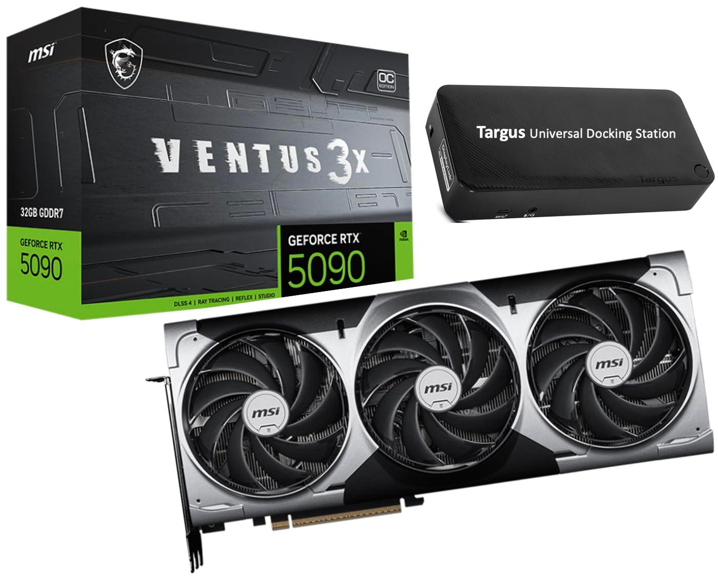 MSI Ventus 3X FeForce RTX 5090 OC Edition 32 GB GDDR7, PCI Express Gen 5, Core Clocks Extreme: 2452 MHz, CUDA CORES 21760 Units, Memory Speed 28 Gbps, Bundle with Targus Universal Docking Station