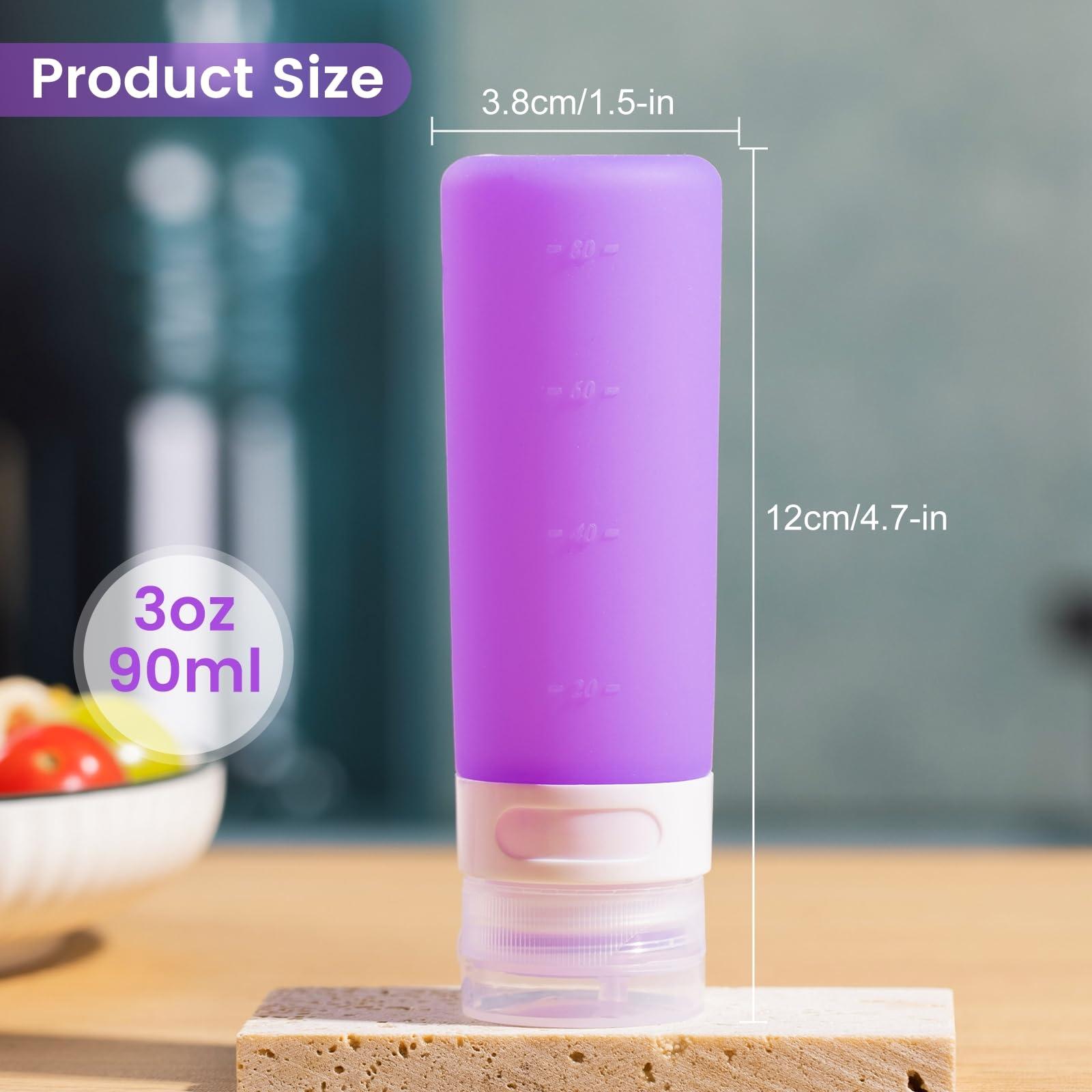MICEBAY Condiment Squeeze Bottles for Sauces, 3-oz Mini Silicone Salad Dressing Container to Go with Snack Storage Bag, Leakproof Sauce Bottles for Lunch Box, 4 Pack, Purple - Image 3