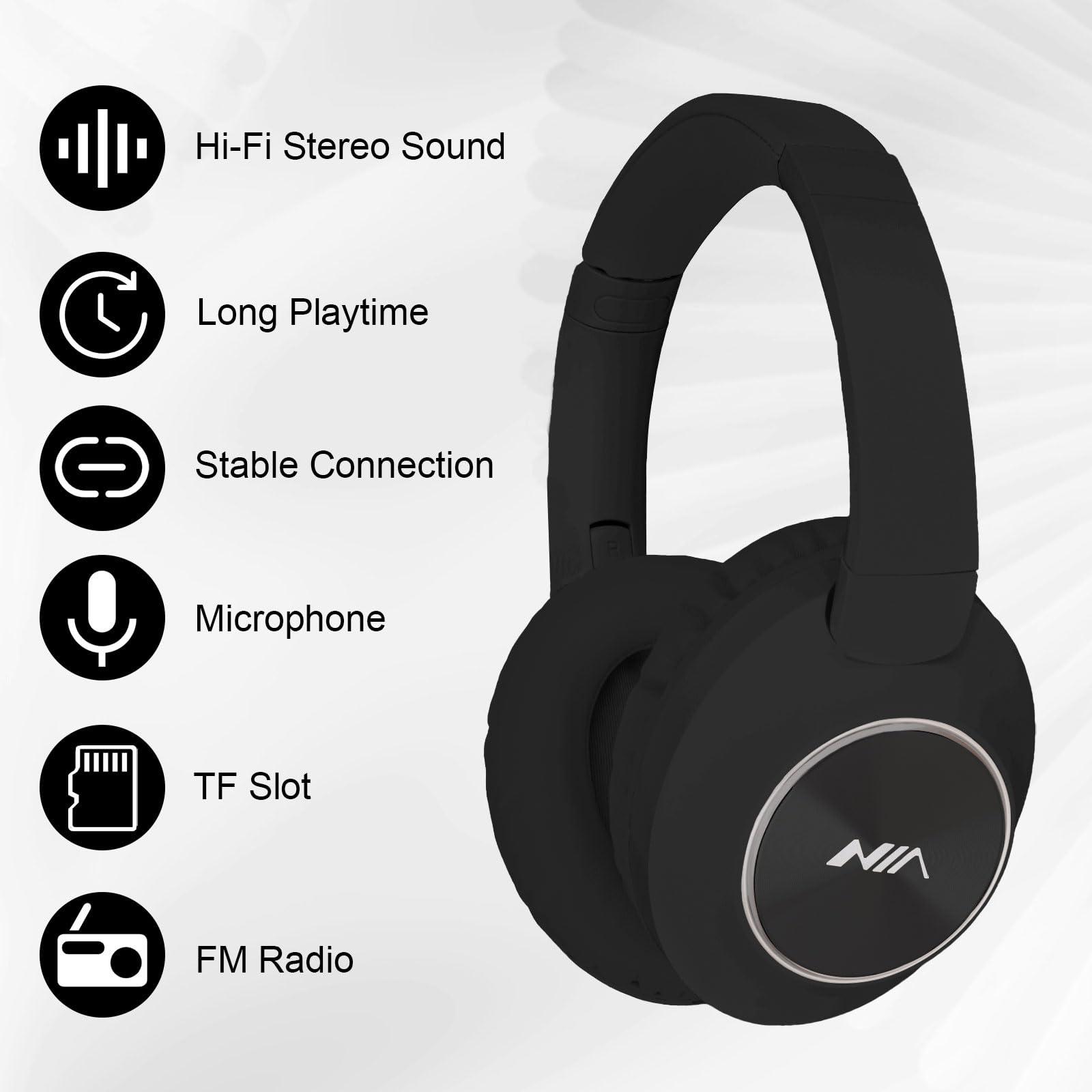 XuanGui Over Ear Wireless Bluetooth Headphones, Foldable HiFi Stereo Headphones with 20H Playtime, Bluetooth 5.3, FM/TF, LED Lights for Cellphone Home NX400, Black - Image 4