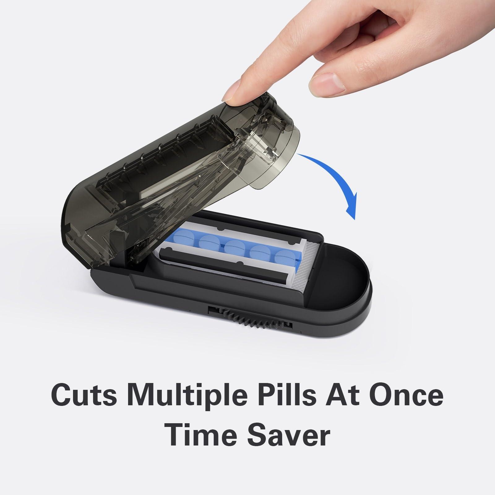 ONE PIX Pill Cutter Splitter for Small and Tiny Pills, Pill Cutter for Cutting Multiple Pills at a Time in Half, Pill Cutter for Small or Large Pills with Hidden Sharp Stainless Steel Blade, Grey - Image 2