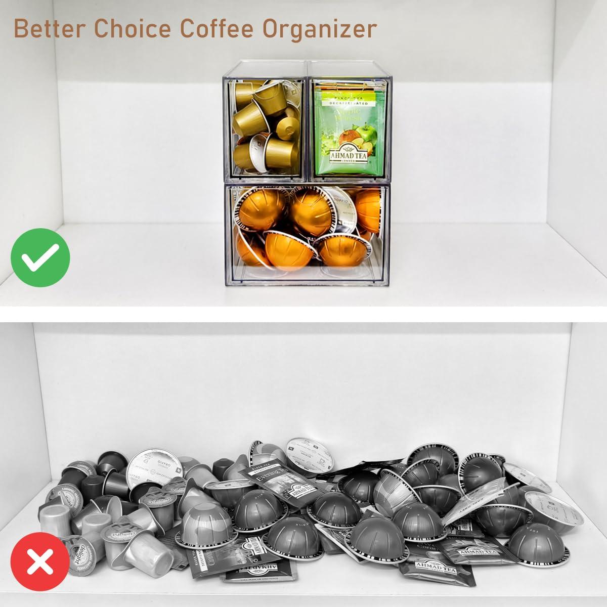 KAIDELI 3 Acrylic Coffee K Cup and Tea Bag Organizer, Coffee Pod Drawer Holders, Stackable Accessories Tea Organizers and Storage for Kitchen Multi Organizers-Clear - Image 6