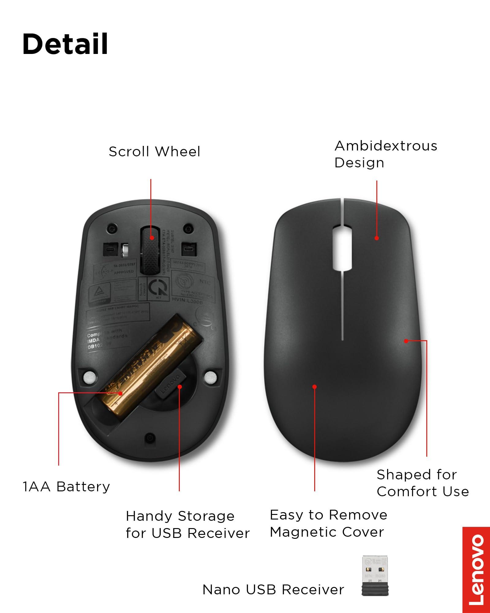 Lenovo 530 Wireless Mouse – Full Size Computer Mouse for PC, Laptop, Windows Computer - 2.4 GHz Nano USB Receiver - Ambidextrous Design - 12 Months Battery Life – Cordless - Image 6