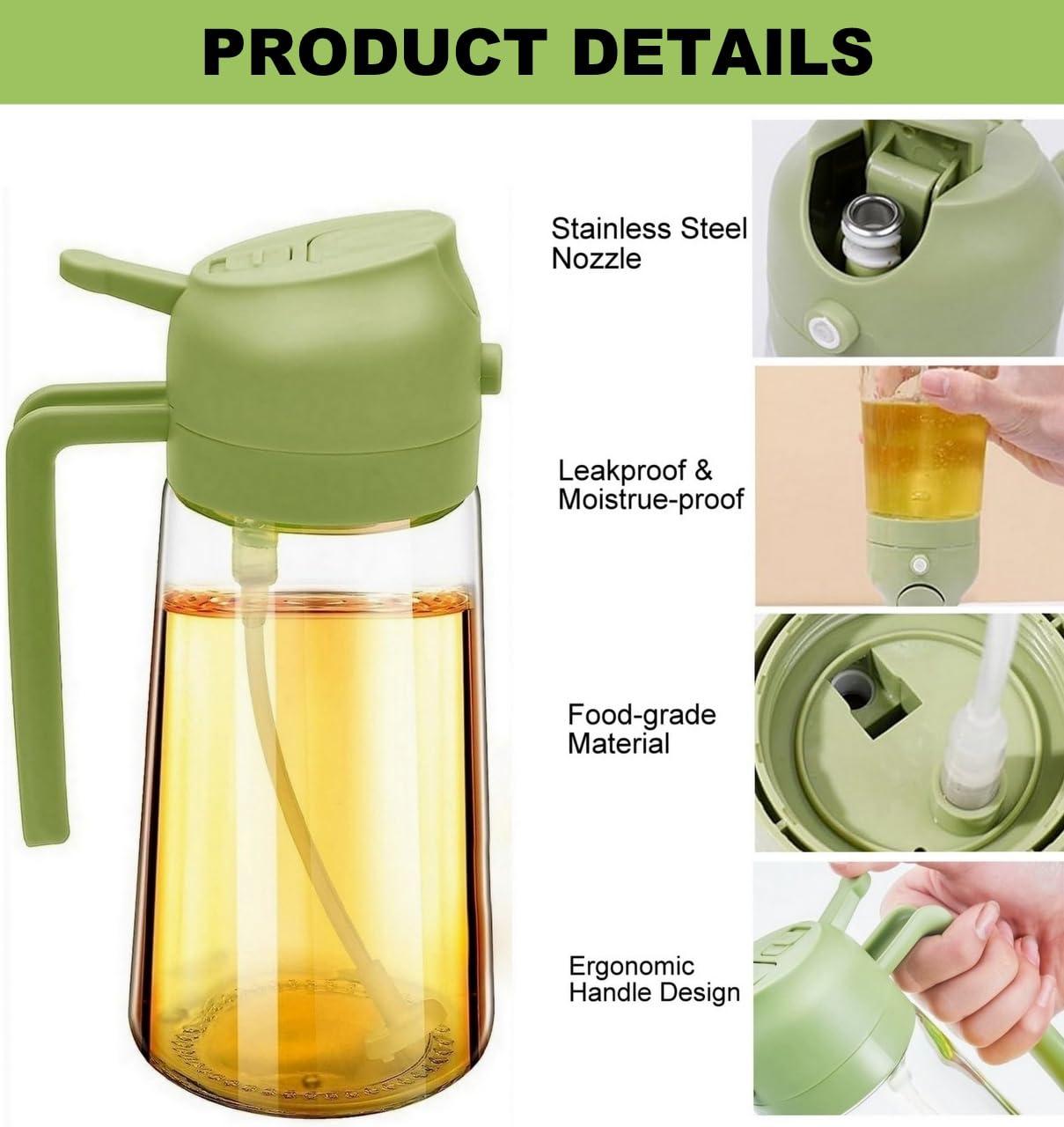 Oil Dispenser Bottle Glass Olive Oil Sprayer 2 Pcs: 2 in 1 Olive Oil Dispenser Bottle, Premium Oil Sprayer for Cooking, Glass Oil Spray Bottle for Air Fryer Salad BBQ Baking-470ml - Image 4