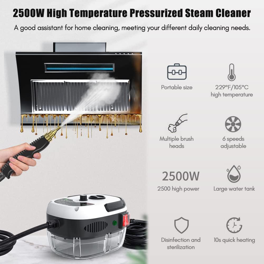 ZWEBY 2500W Portable Handheld Steam Cleaner High Temperature Pressurized Steam Cleaning Machine with Brush Heads for Kitchen Furniture Bathroom Car - Image 3