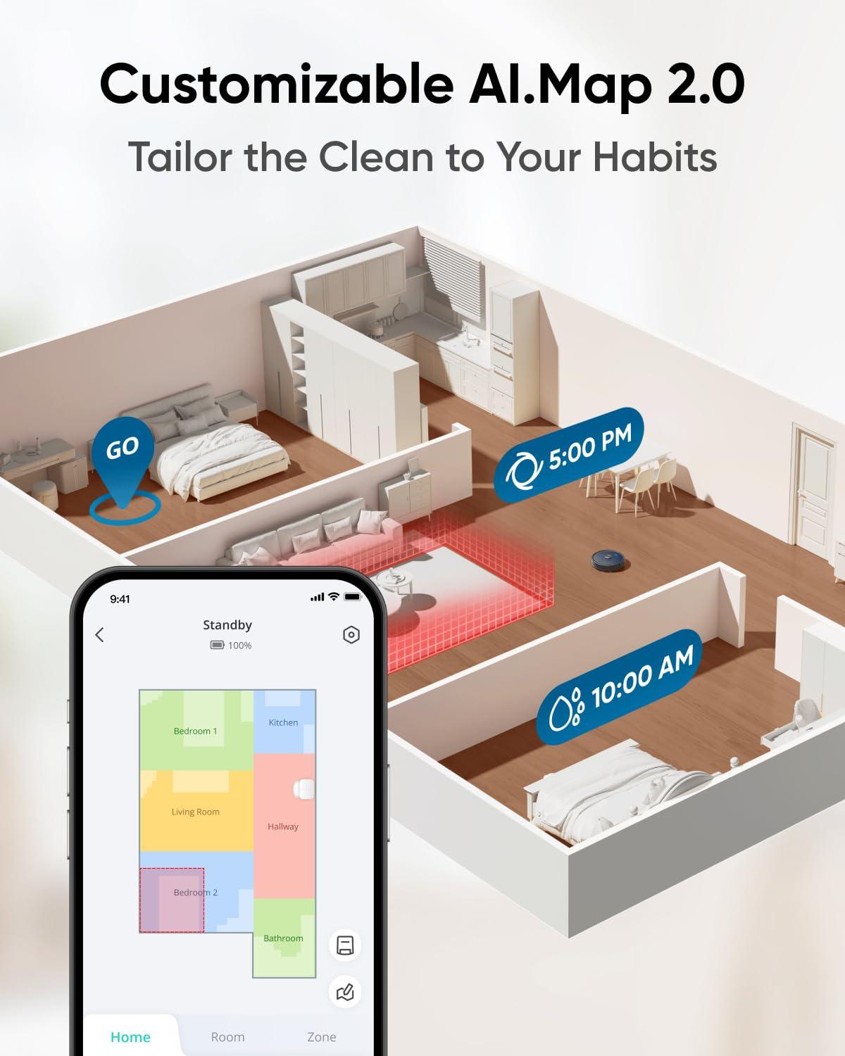 eufy X10 Pro Omni Robot Vacuum and Mop Combo, 8,000 Pa Suction, Dual Mops with 12 mm Auto-Lift and Carpet Detection, AI Obstacle Avoidance, Auto Mop Washing, Auto Drying, Self-Emptying, Self-Refilling - Image 6