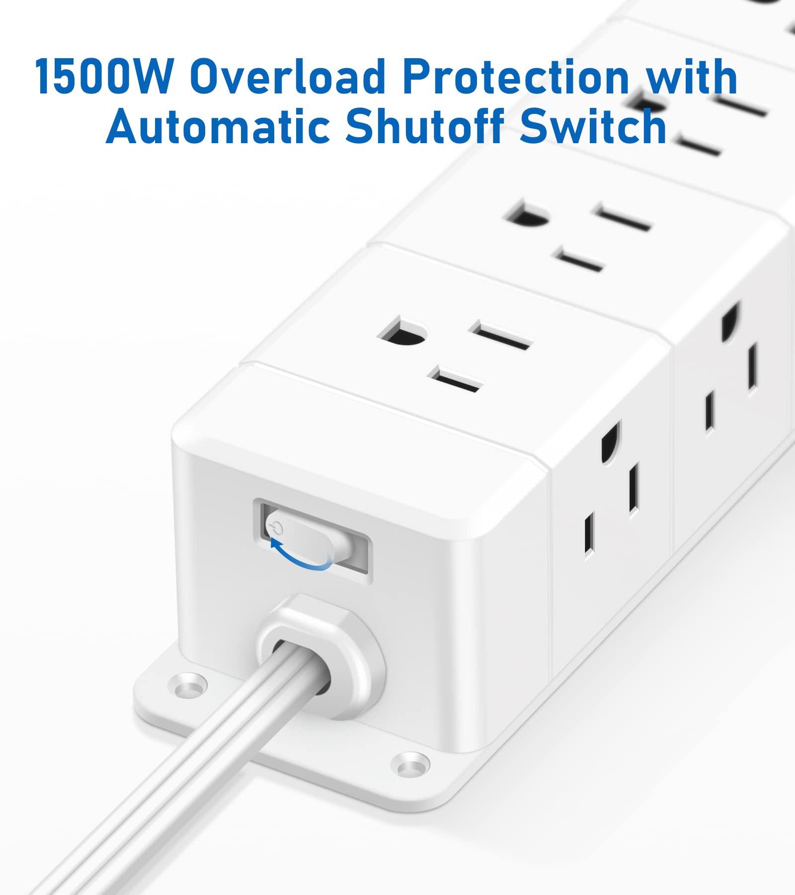30W USB C Power Strip Surge Protector,Ultra Thin Flat Plug Power Strip 4 Side 12 Outlets,PD Fast Charing,2 USB-C, 2 USB-A(4 USB Total 40W),6ft Slim Extension Cord,16 in 1 Desk Power Bar,1200J White - Image 5