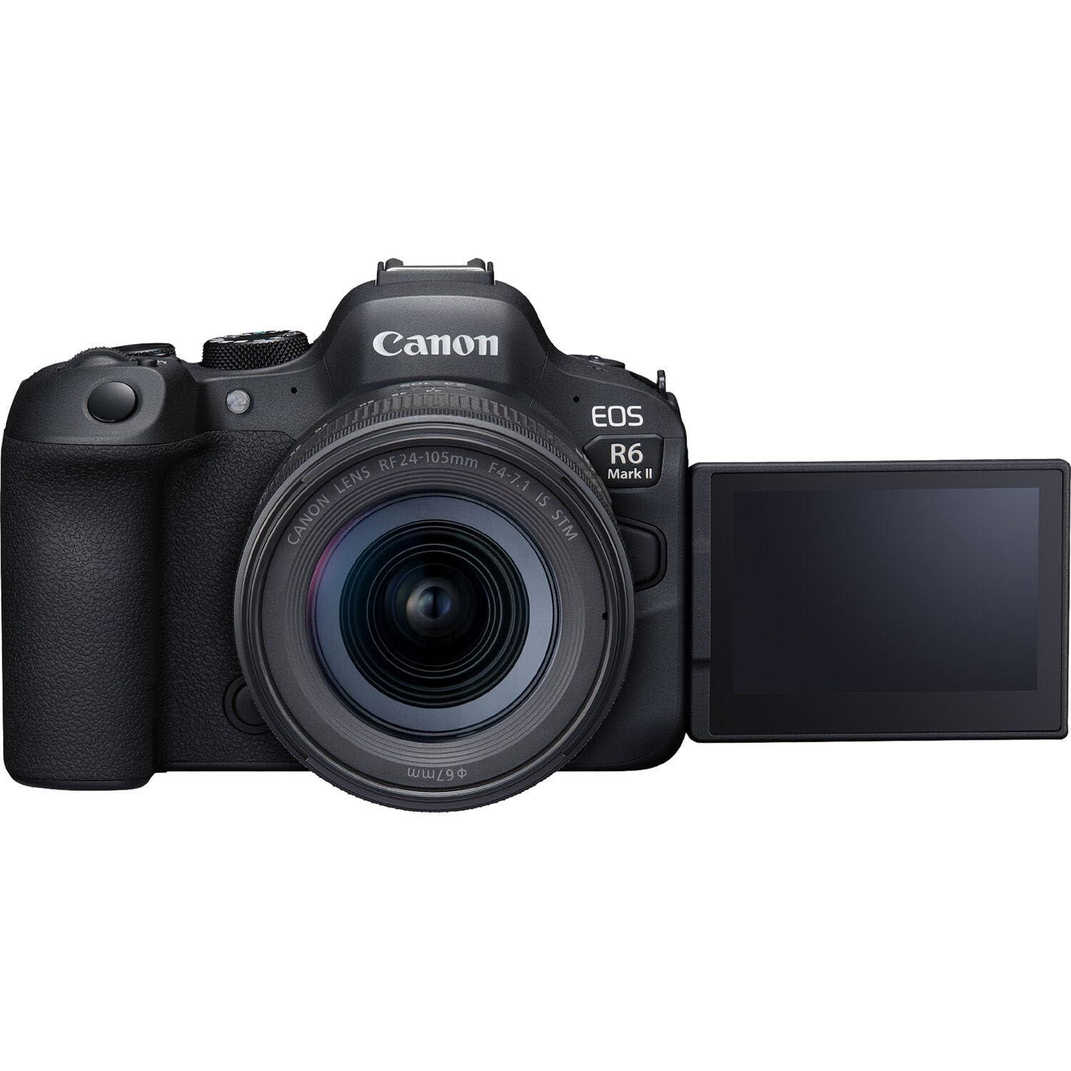 Canon EOS R6 Mark II Mirrorless Camera with 24-105mm f/4-7.1 IS STM and EF 75-300mm f/4-5.6 III Lens + 128GB and 64GB Memory + Extra Charger + Filters + Tripod + More (33pc Bundle) (Renewed) - Image 3