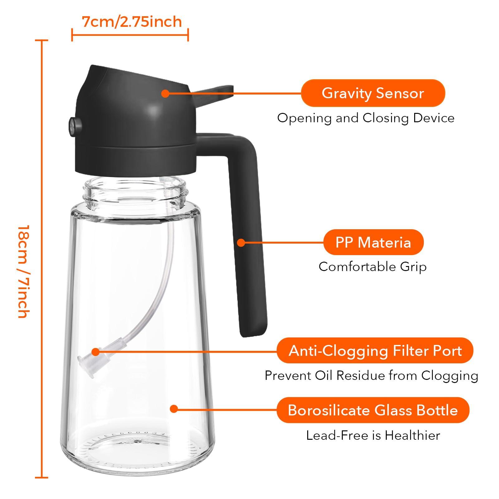 YRRAMATE 16oz/470ml Glass Olive Oil Sprayer for Cooking with Stickers, 2 in 1 Oil Dispenser for Kitchen Gadgets, Food Grade Premium Spray Bottle with Portion Control for Salad, Frying, BBQ (Black) - Image 3