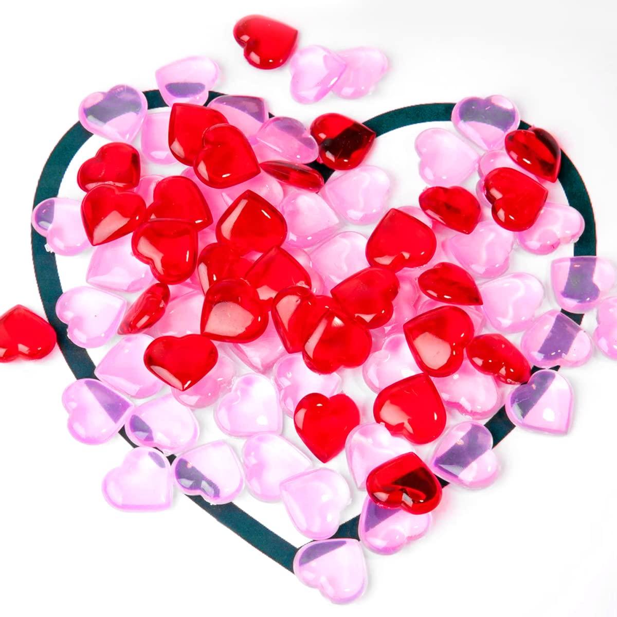 Fangoo 110 Pieces Red Pink Acrylic Heart Gems for Valentine's Day Decor Heart Rocks Vase Filler Table Scatter for DIY Crafts Engagement Wedding Anniversary Home Decoration - Image 5