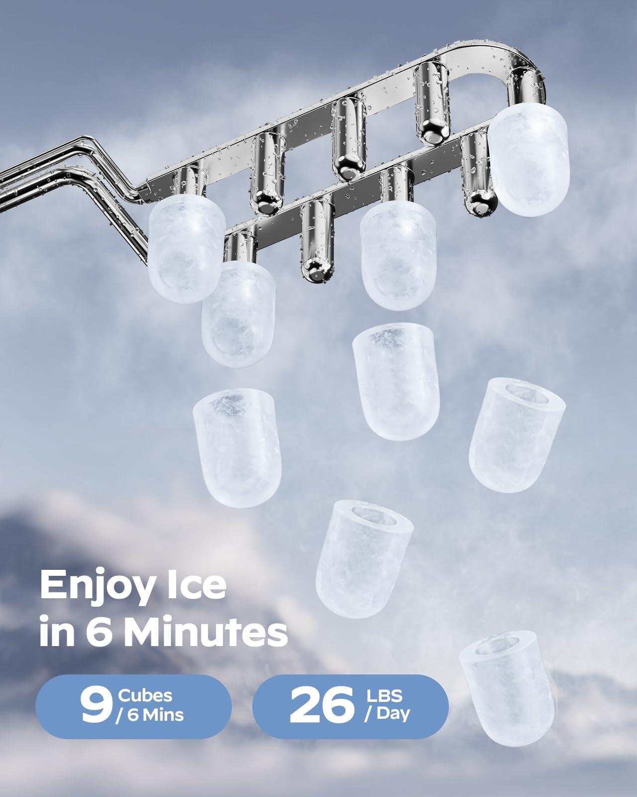 HOMEZAY Ice Maker Countertop, 9 Cubes Ready in 6 Mins, 26 lbs per Day, Ice Machine with 2 Ice Sizes and Self-Cleaning, Portable Ice Maker with Handle for Home, Kitchen, Camping, RV, Office, Black - Image 2