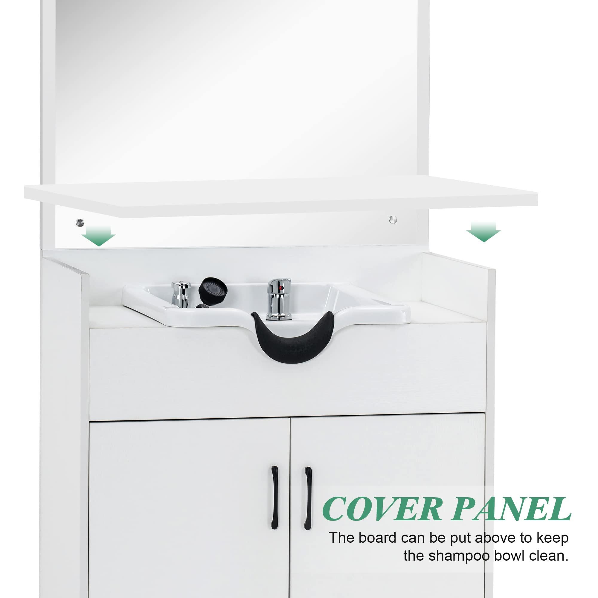 BarberPub Backwash Shampoo Bowl Sink Chair Station with Mirror Salon Styling Cabinet Spa Equipment 3130 (White) - Image 6