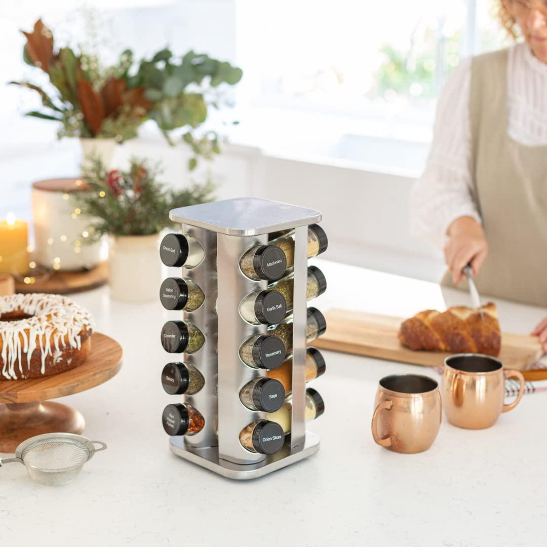Orii 20 Jar Spice Rack with Spices Included - Revolving Tower Organizer for Kitchen Spices and Seasonings, (Stainless Steel) - Image 9