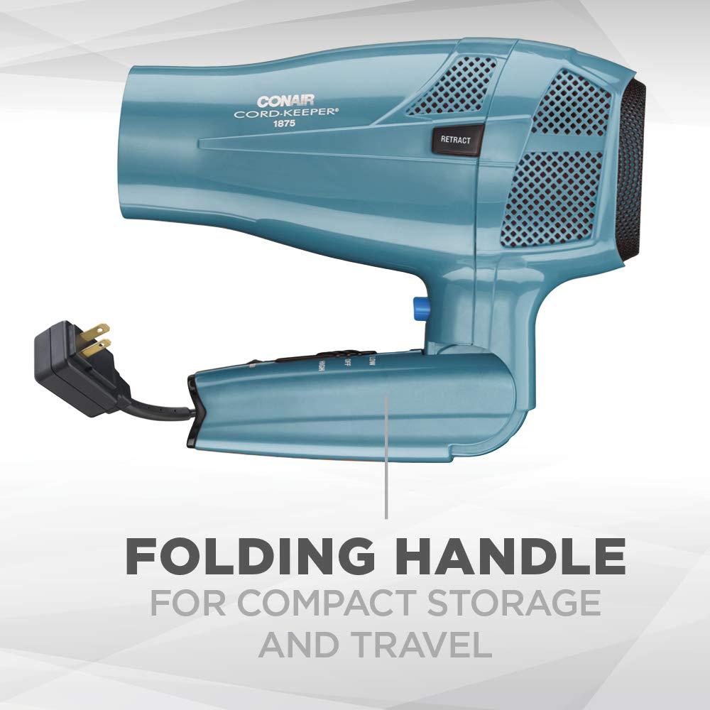 Conair Hair Dryer with Folding Handle and Retractable Cord, 1875W Travel Hair Dryer, Conair Blow Dryer - Image 2