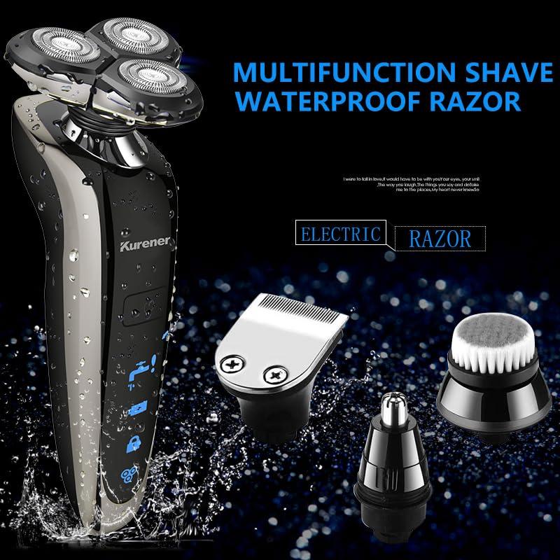Kurener Electric Shaver Razor for Men Rechargeable 100% Waterproof Rotary for Shaving with Nose Trimmer Sideburns Trimmer Face Cleaning Brush - Image 5