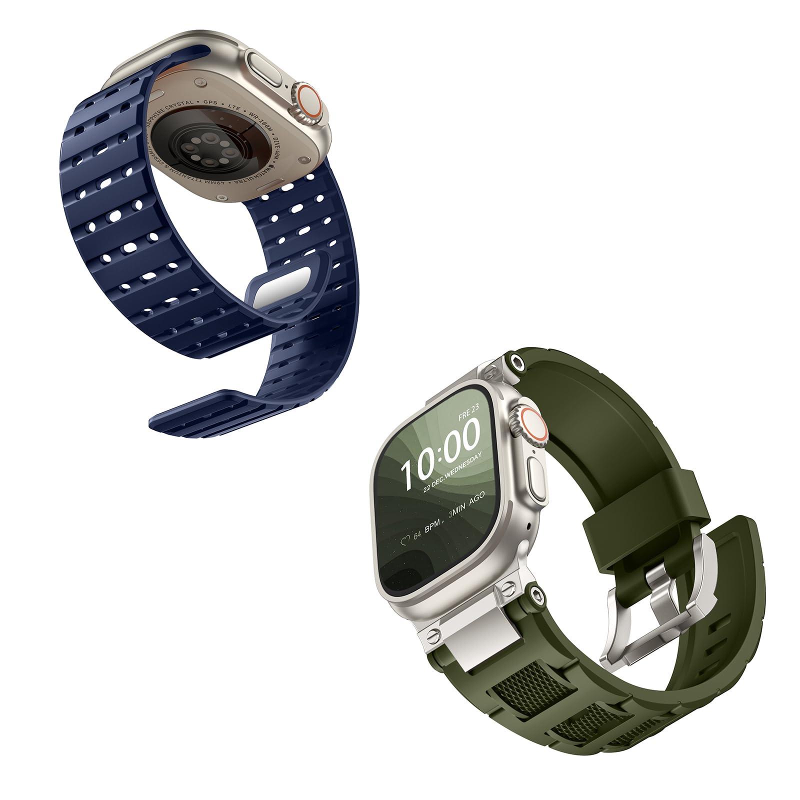 Bandletic R-Lite Fit Magnetic Watchband + R-Steel Military Band Compatible with Apple Watch 49mm/46mm/45mm/44mm/42mm(3/2/1) Men Women