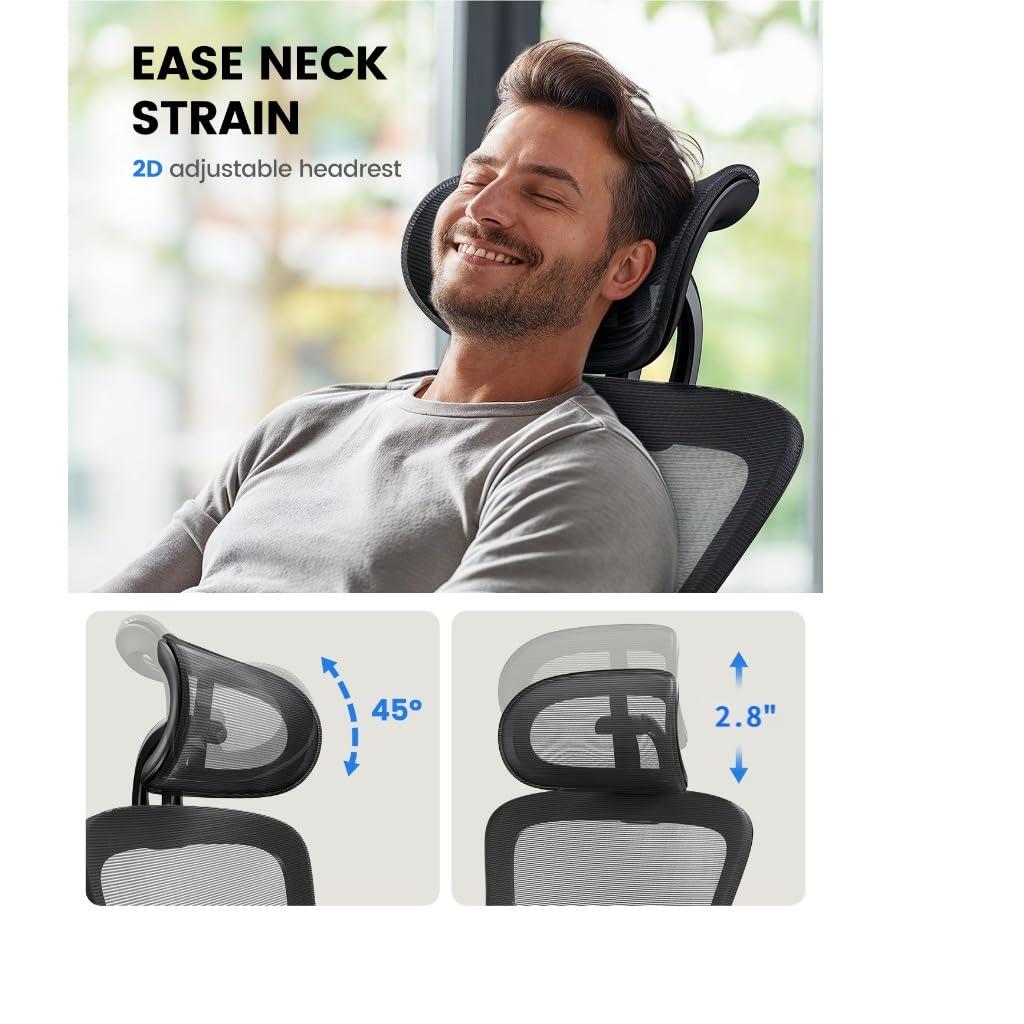 NOBLEWELL Ergonomic Office Chair with Padded Lumbar Support, 2D Headrest, Adjustable Armrests, Upgraded Contoured Seat Cushion, 130° Rocking Tilt, Computer Chair for Home Office, NWOC1-1 - Image 5