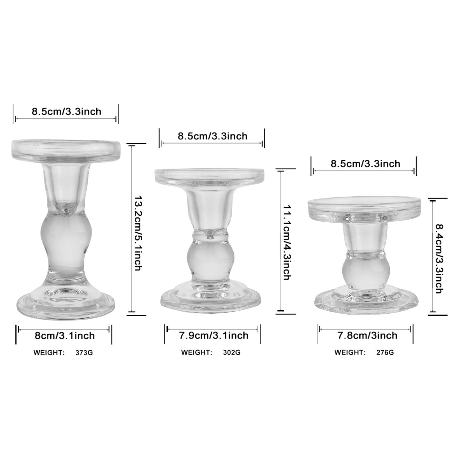 BTGLLAS 6-Piece Set of Glass Candlestick, Crystal Candlestick Holder Holder and Conical Candle, Christmas Candle Holder Decoration, Family Living Room Wedding Candle Holder (Clear 2sets) - Image 3