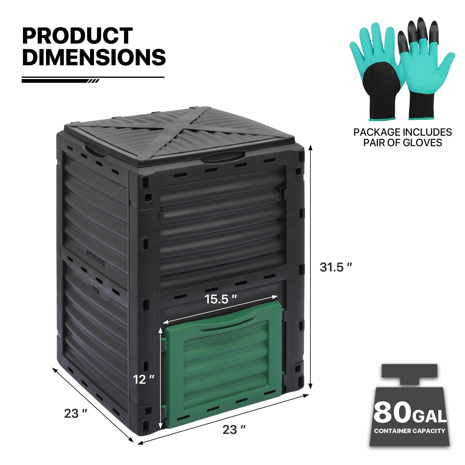 MoNiBloom 80 Gallon Large Compost Bin, BPA Free Outdoor Composting Tumblers for Garden Patio, All-Season Fast Working Rotating Chamber Composters for Garden Patio w/Sliding Door - Image 3