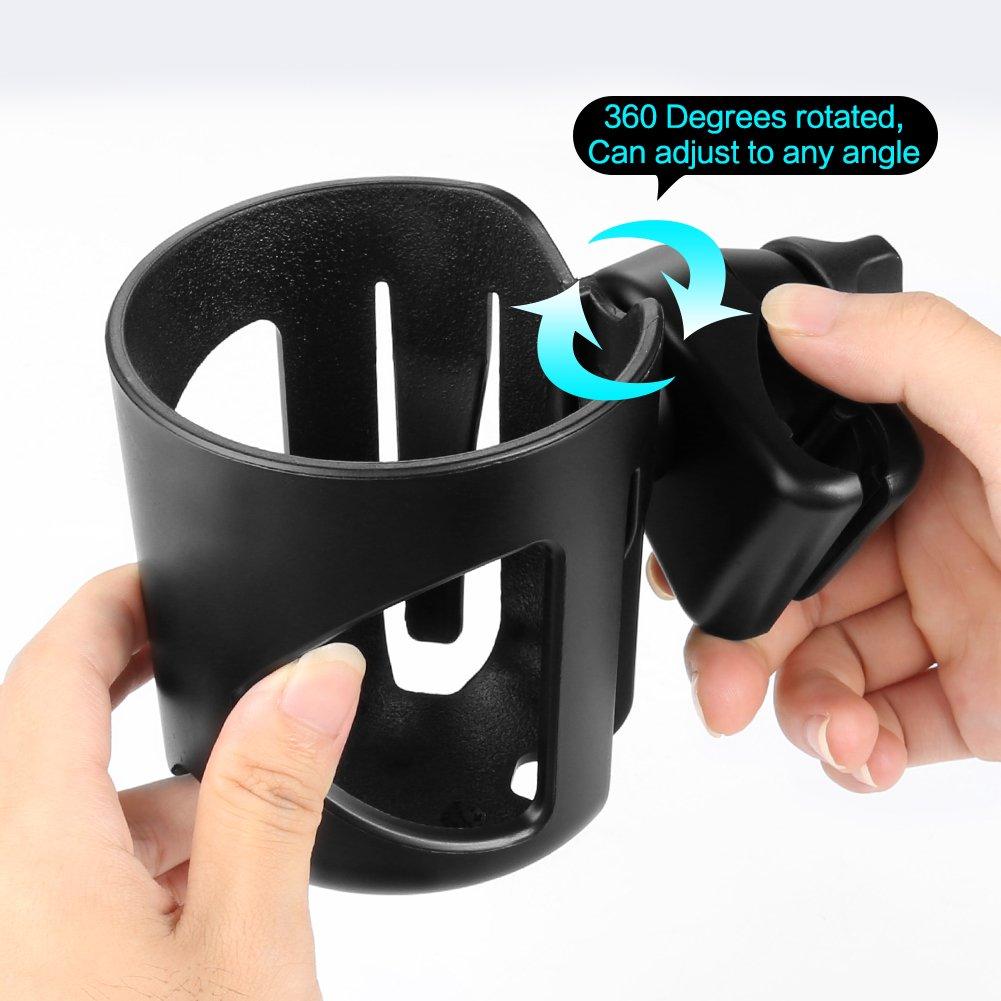 Accmor Stroller Cup Holder, Universal Cup Holder, 360° Rotatable Large Caliber Designed Bottle Cage for Bike, Stroller, Wheelchair, Walker, Scooter, Black - Image 6