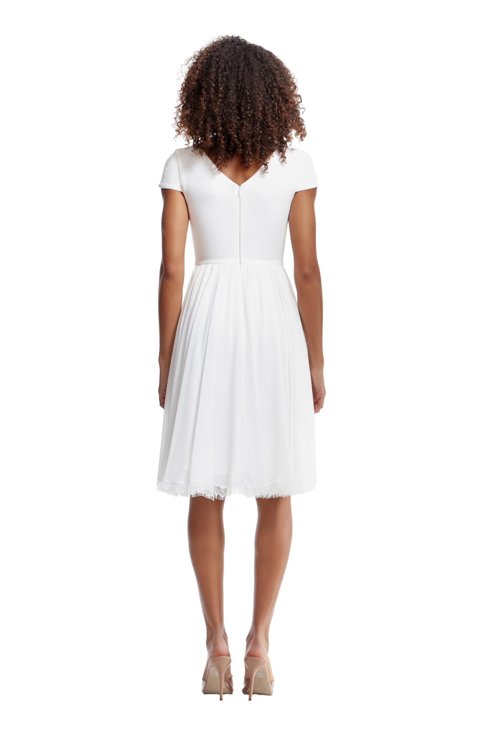 Dress the Population Women's Corey Plunging Mix Media Cap Sleeve A-line Midi Dress - Image 3