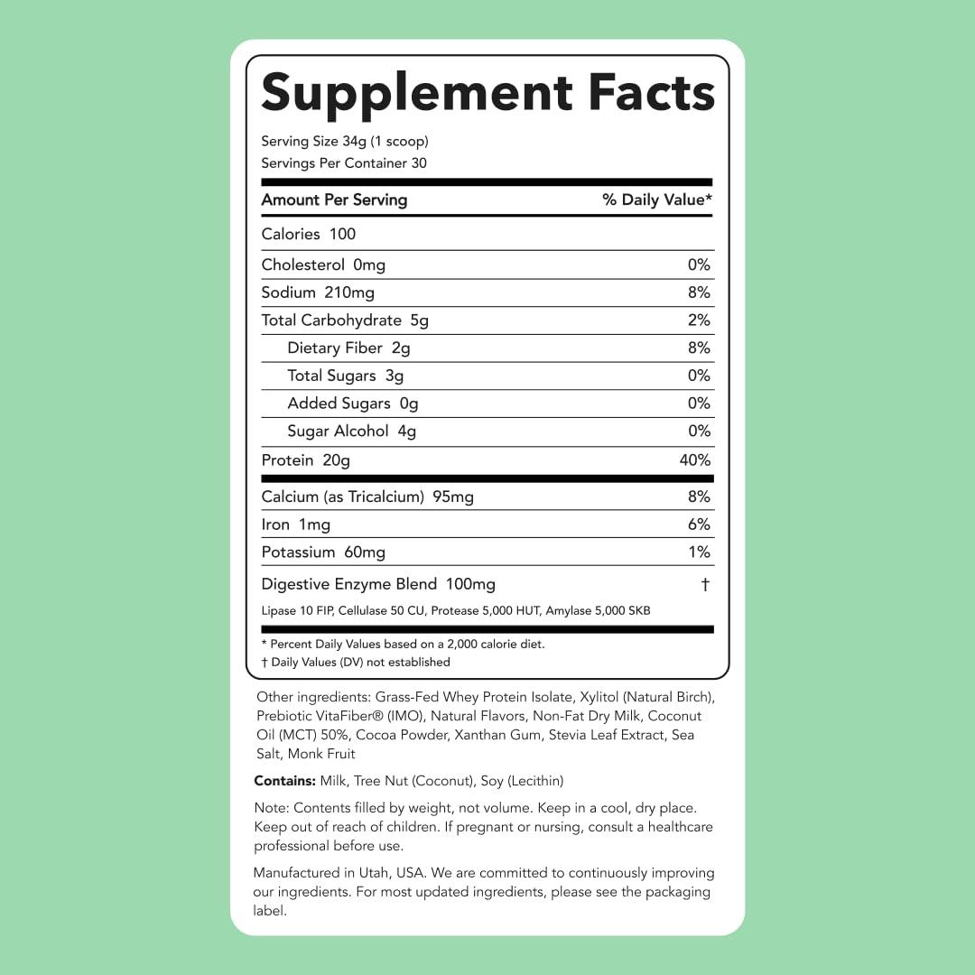 Clean Simple Eats Whey Protein Powder, Mint Chocolate Cookie Flavor Naturally Sweetened, 100% Grass Fed Protein Powder with Digestive Enzymes & No Artificial Ingredients, Gluten Free, 30 Servings - Image 2