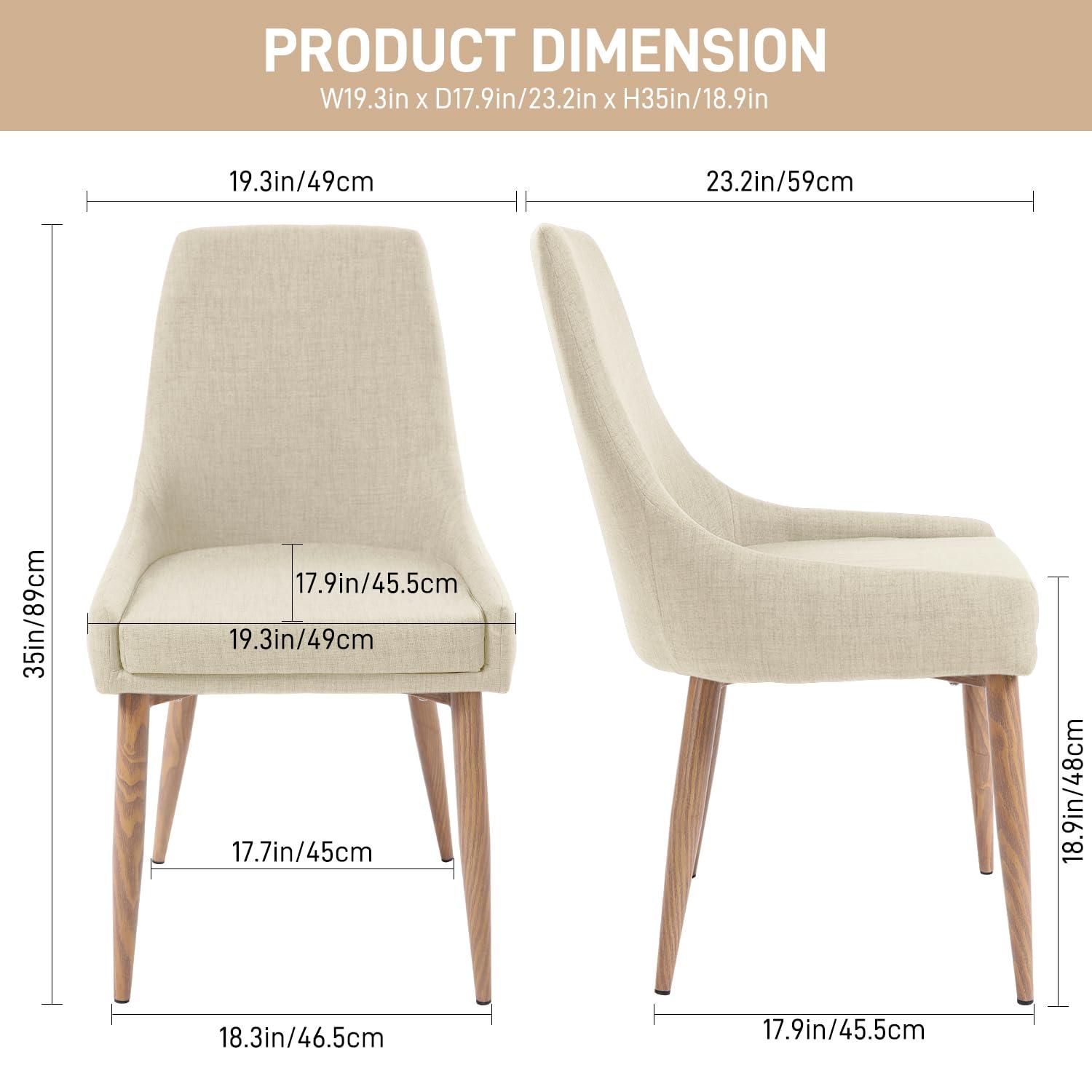 E&D FURNITURE Dining Chairs, Accent Living Room Chair Set of 2 Beige Kitchen and Dining Room Chairs with High Back 2 Pack Fabric Dining Chairs Sillas para Comedor Upholstered Dining Metal Leg Chairs - Image 3