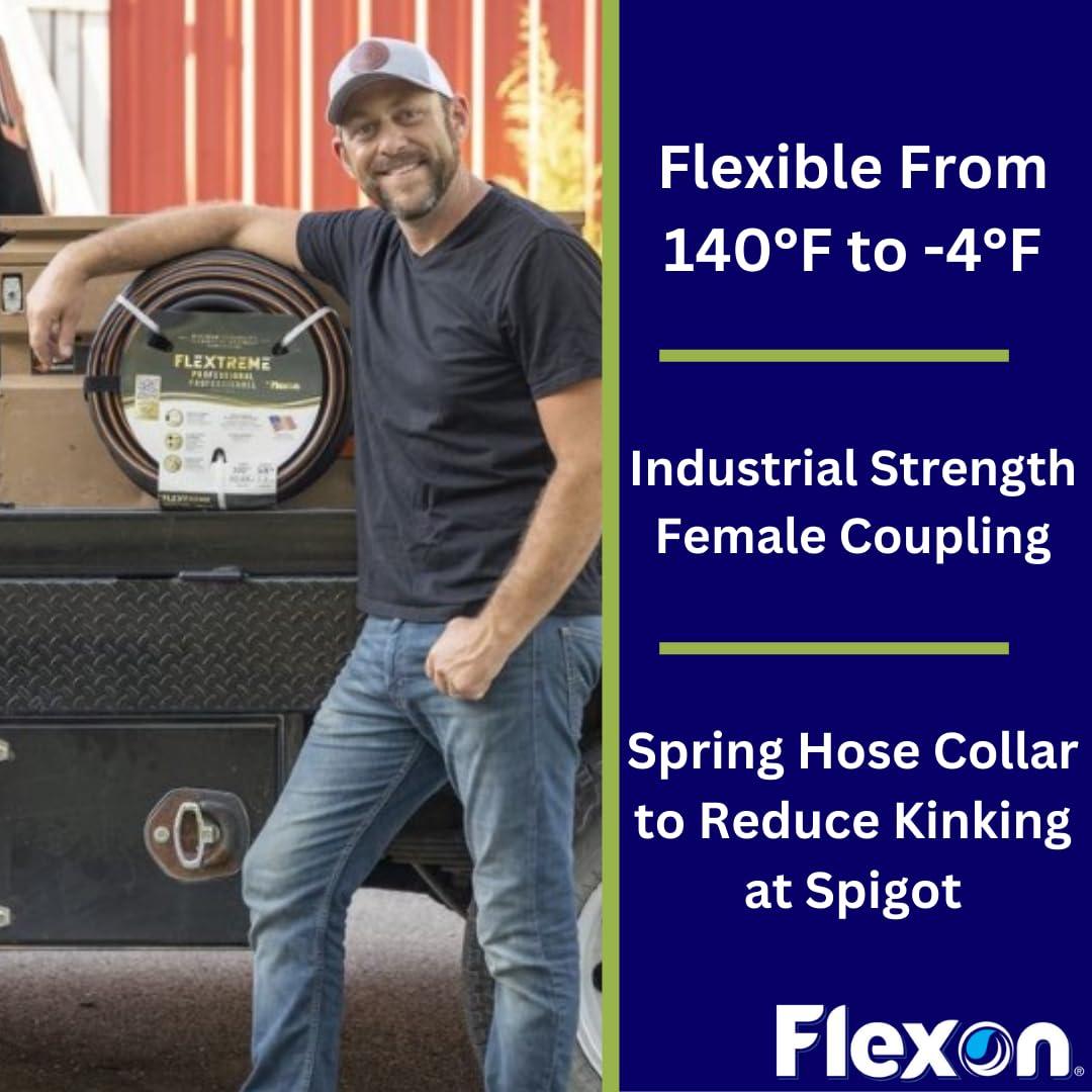 Flexon Flextreme Pro 5/8" x 100ft Performance Rubber Garden Hose – Heavy-Duty, Kink-Resistant, All-Weather Flexibility, Industrial-Grade Couplings, Durable Outdoor Watering Hose for Lawn & Garden - Image 3