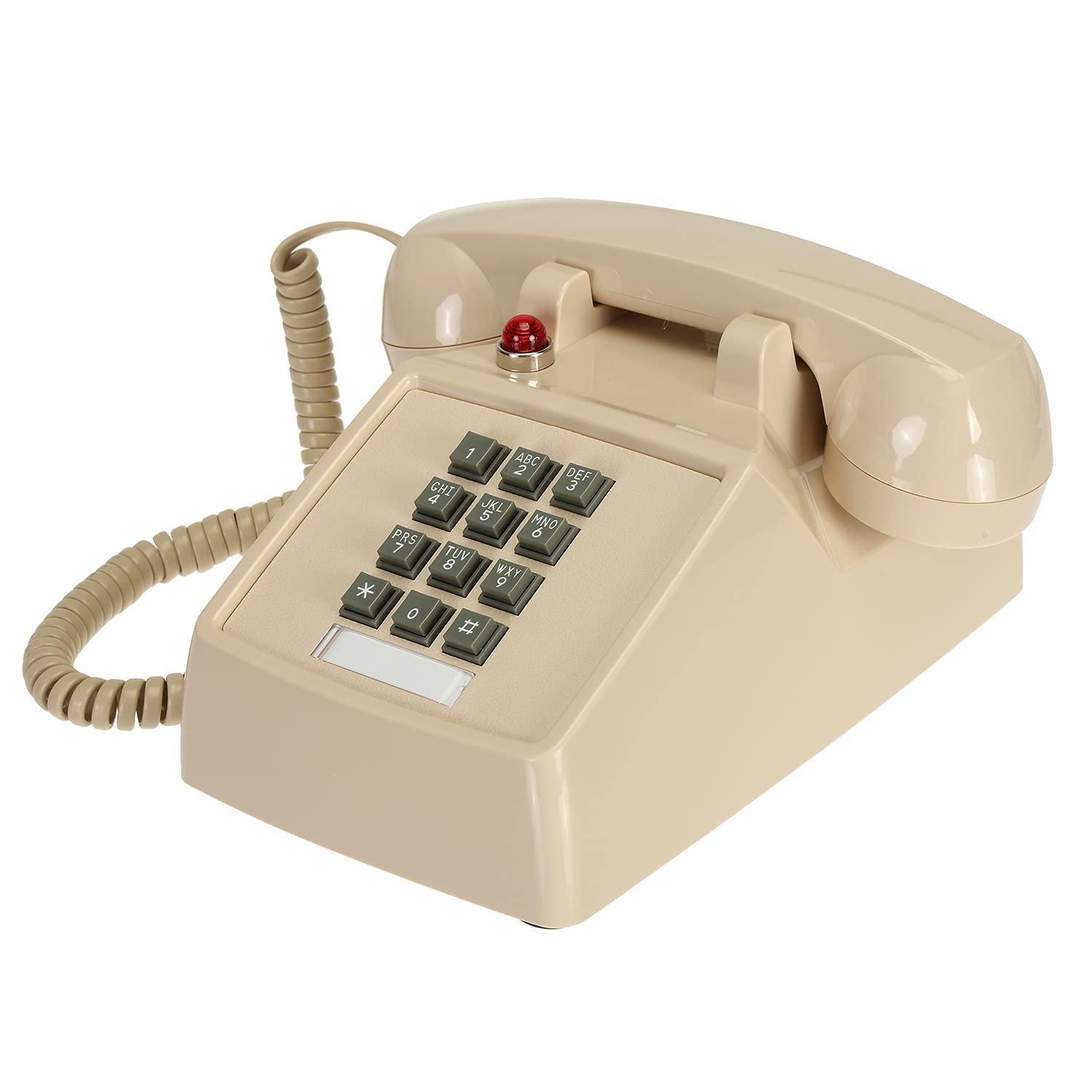SOUJOY Vintage Cord Phone, Retro Landline Phone with Volume Control, Old Fashioned Loud Ringer Desk Phone for Home and Office, Beige