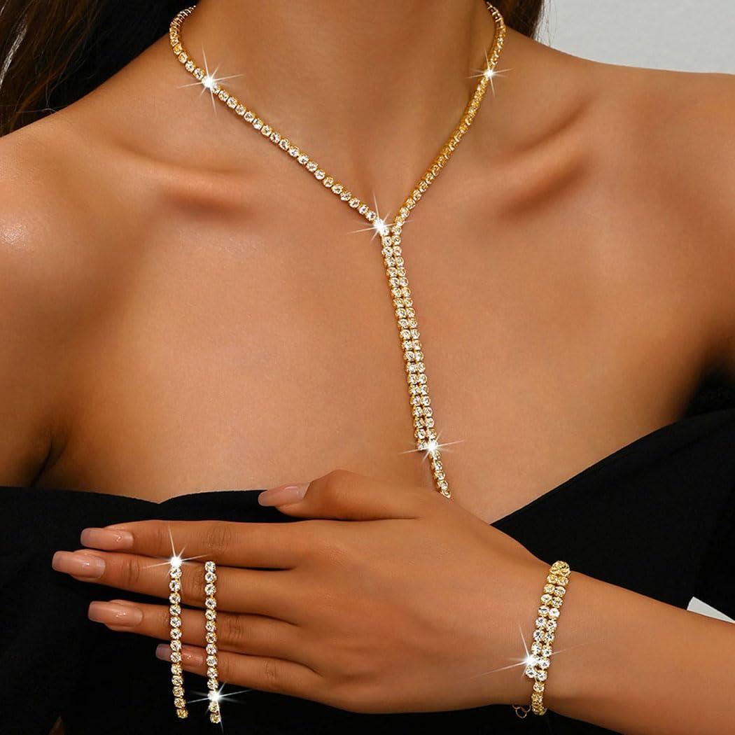 Unicra Silver Bridal Wedding Jewelry Sets Rhinestone Necklace Earrings Bracelet Set Prom Formal Costume Jewelry Sets for Women and Brides - Image 4