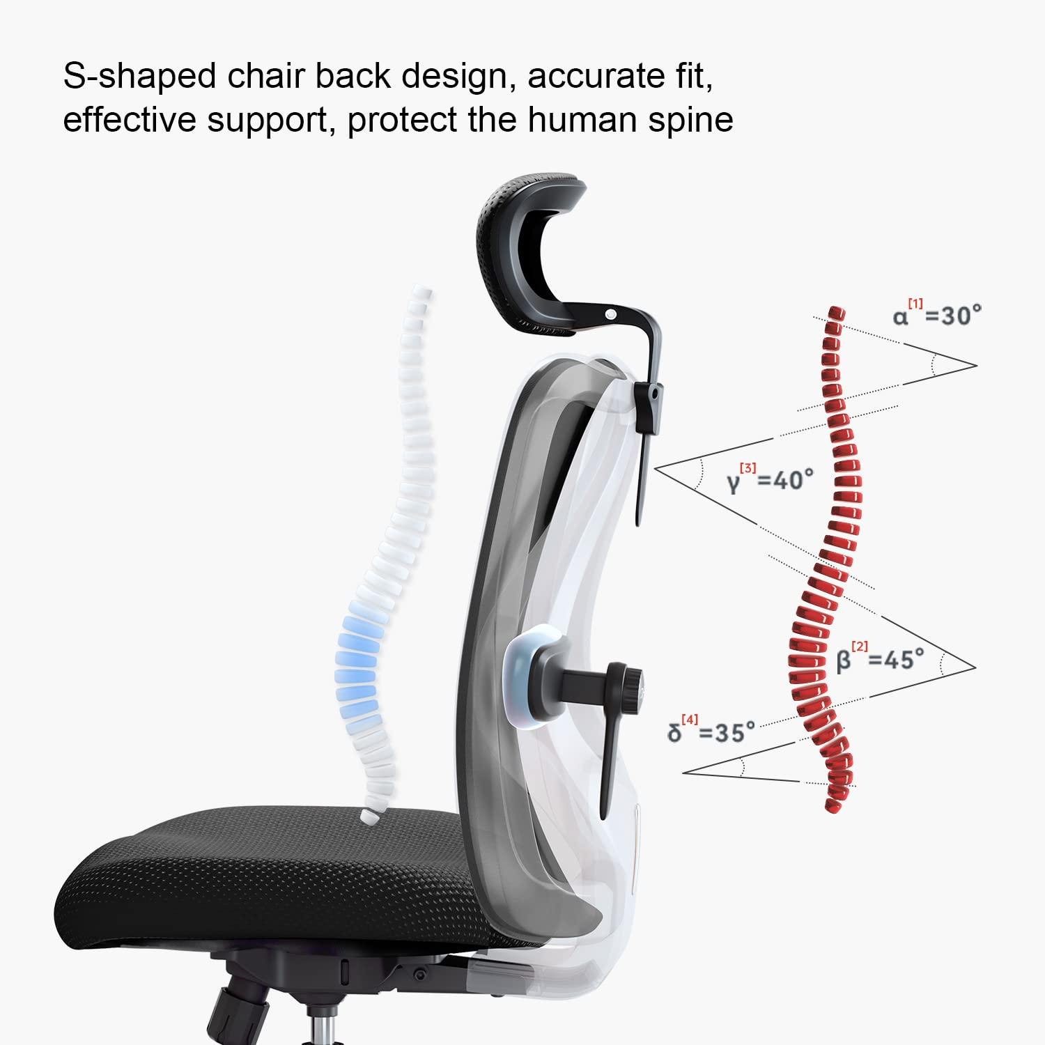 SIHOO M18 Ergonomic Office Chair for Big and Tall People Adjustable Headrest with 2D Armrest Lumbar Support and PU Wheels Swivel Tilt Function Black - Image 7