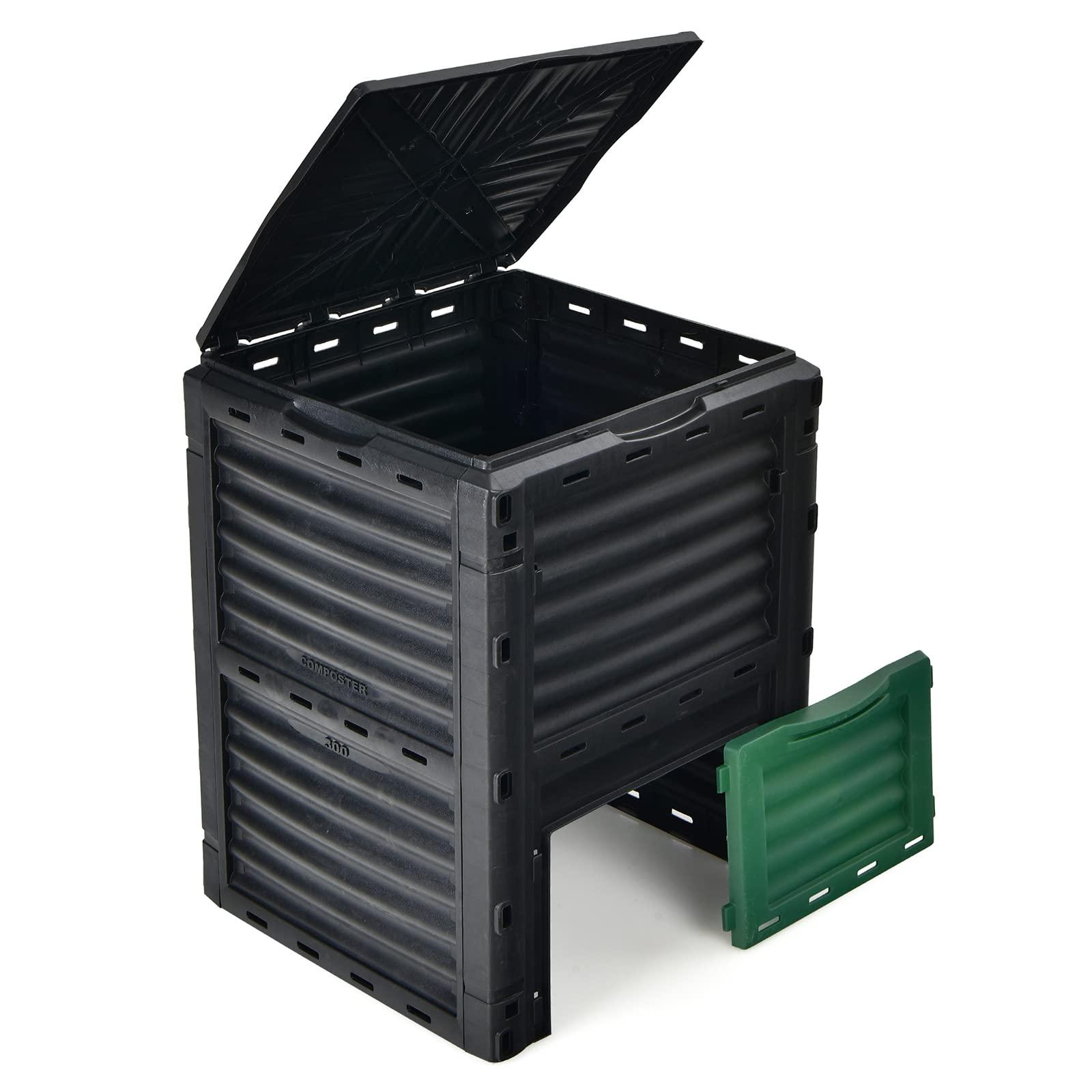 Goplus Compost Bin, 80 Gallon (300 L) Large Outdoor Composting Box w/Top Flip Latch-on Lid, Bottom Exit Door, BPA Free Material, Grass Food Trash Composter Barrel for Garden Yard, Easy Assembly - Image 9