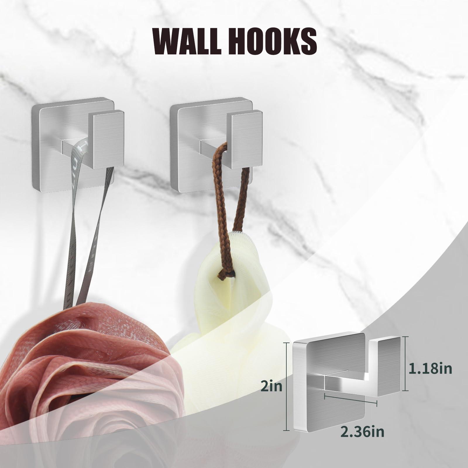 5 Piece Brushed Nickel Towel Bar Set Bathroom Hardware Set Brushed Nickel Bathroom Accessories Set with 2 Towel Hook, Stainless Steel Wall Mounted Bathroom Towel Rack Set Square 16-Inch - Image 5