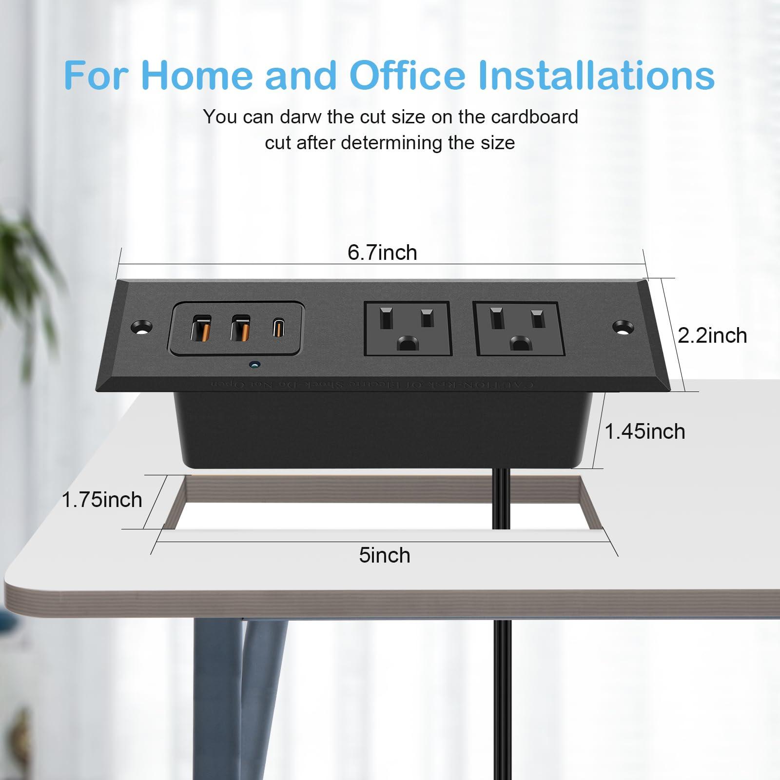 CCCEI Recessed Power Strip with 45 W USB C Port, Fast Charging USB A Port Desk Outlet, Furniture Hidden Charging Station for Side Table, End Table, with 3FT 45 Degree Flat Plug Extension Cord. - Image 3