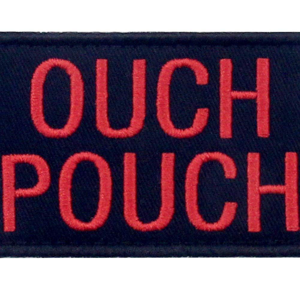 Ouch Pouch Embroidered Patch Tactical Moral Applique Fastener Hook & Loop Emblem, Red & Black - Image 2