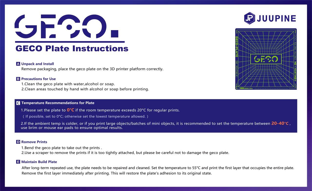 JUUPINE 2025 New Upgraded GECO Plate for Bambu Lab A1 Mini 3D Printer,PLA Cold Plate (No Heating) 184X184mm Magnetic Spring Steel 0℃ Printing Hot Bed No Glue Required. - Image 7