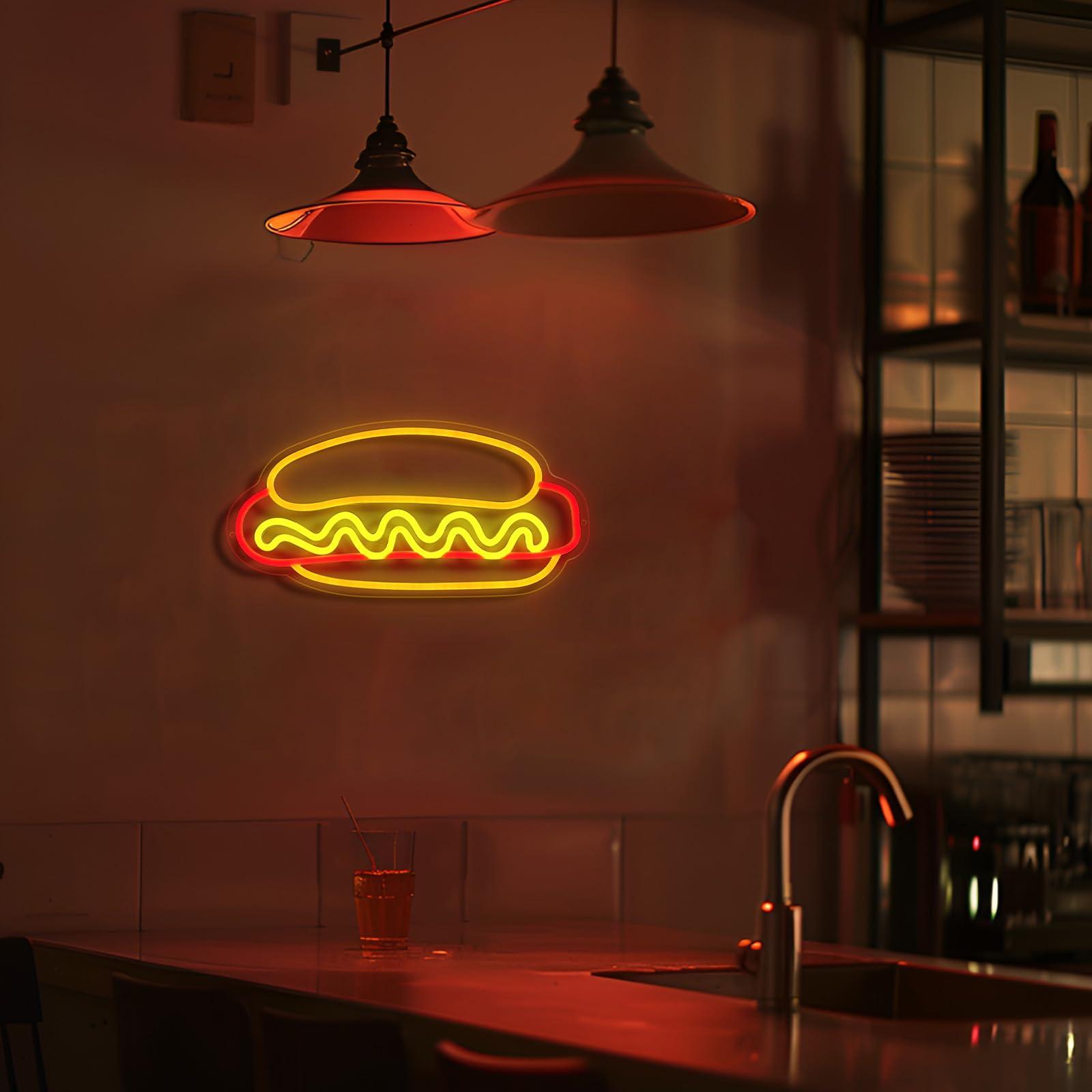 Hot Dogs Neon Sign for Wall Decor, Business LED Neon Light, Fast food Neon Light, hotdog Signs for Restaurant, Kitchen, Party, Hot Dog Lovers Food Decor, USB Powered, Size 12.5 * 11.4in - Image 6