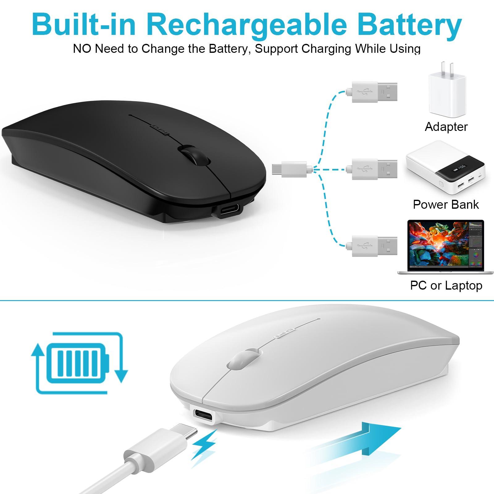 Mouse for MacBook Wireless Bluetooth Mouse Laptop MacBook Air Mac Pro Rechargeable Silent PC iPad Optical Mouse with Dual Mode Switch Bluetooth 5.2/3.0 and 2.4GHz USB Type-C Receiver Silvery - Image 6