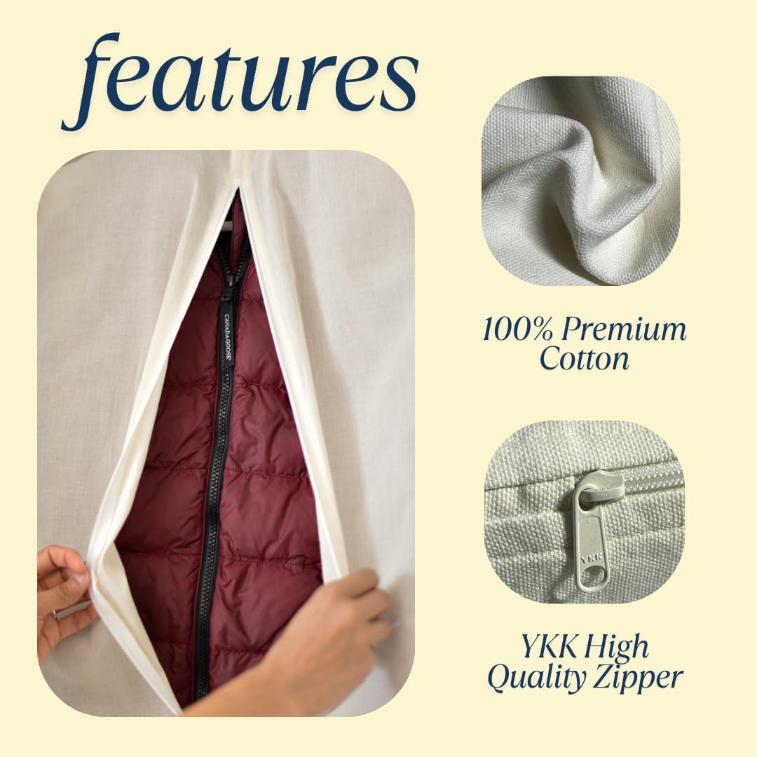 Forever Cotton Garment Bag Covers - Set of 5 | 22x40" Dustpoof Canvas Hanging Storage Bags with Net Window & YKK Full Length Zip Closure | Wordrobe Organizer For Suits, Coats, Saree, Dresses & Travel - Image 3