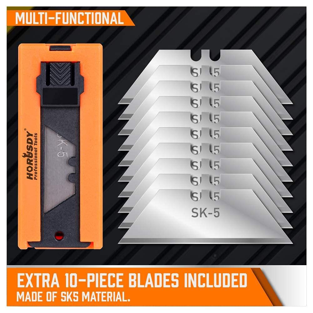 HORUSDY 4-Pack Box Cutter Utility Knife, Heavy Duty Aluminum Shell Retractable Box Cutter for Cardboard, Boxes and Cartons, Extra 10 Blades - Image 4